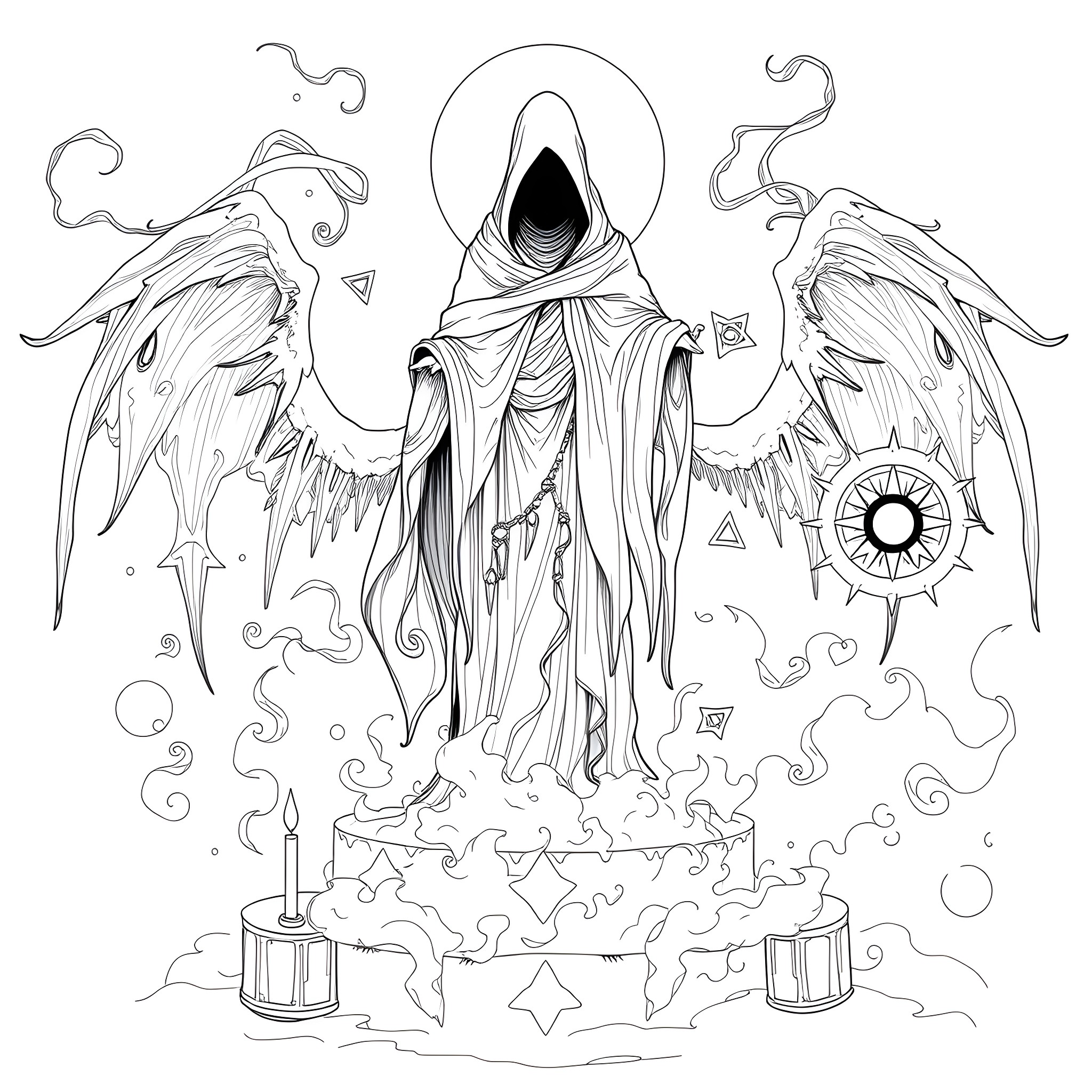 Vessel of Otherworldly Mysticism Coloring Page (free black-and-white line drawing printable PDF for all, from beginners to advanced learners, including children, teens, adults, and seniors)