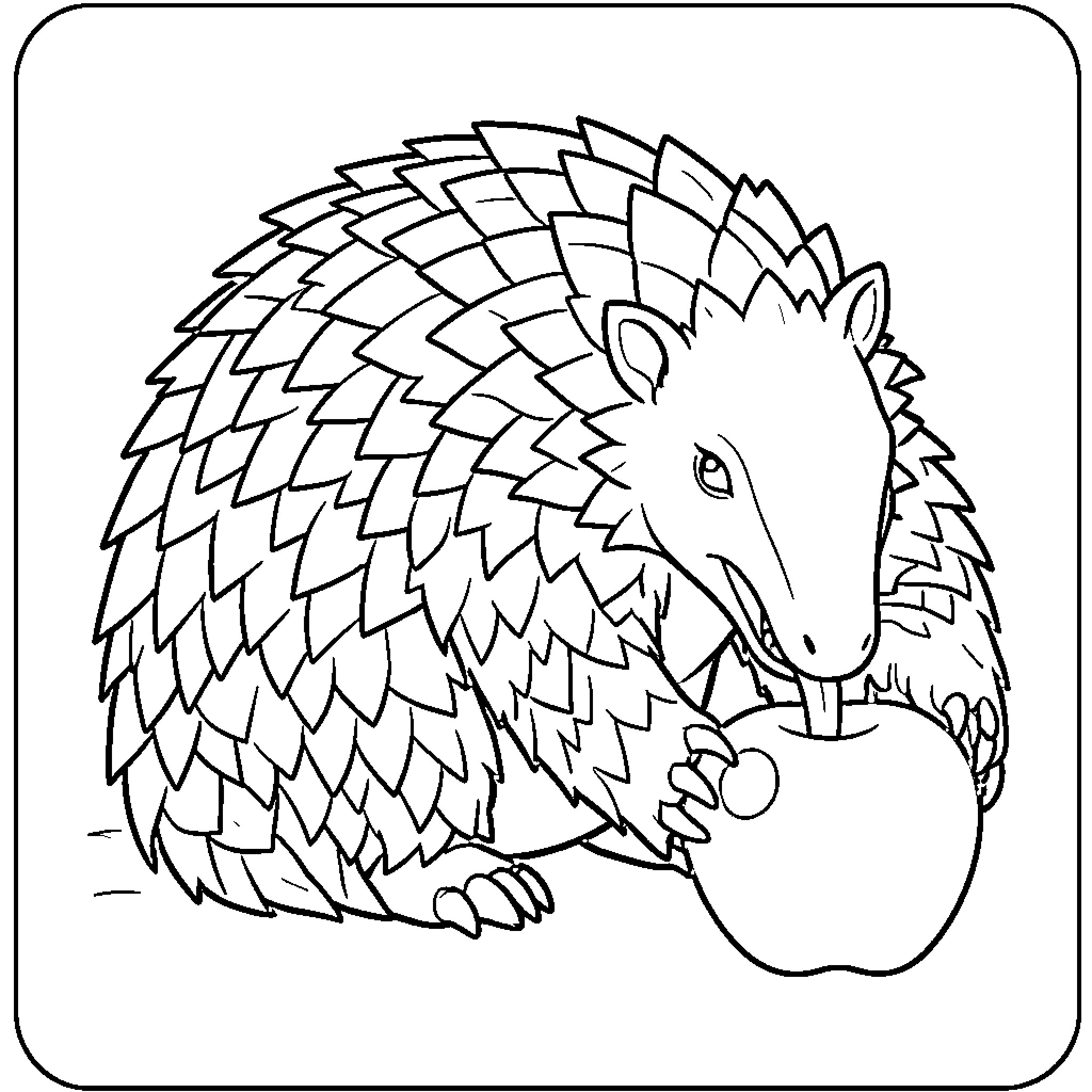 Pangolin resting on the ground Coloring Page (free black-and-white line drawing printable PDF for all, from beginners to advanced learners, including children, teens, adults, and seniors)