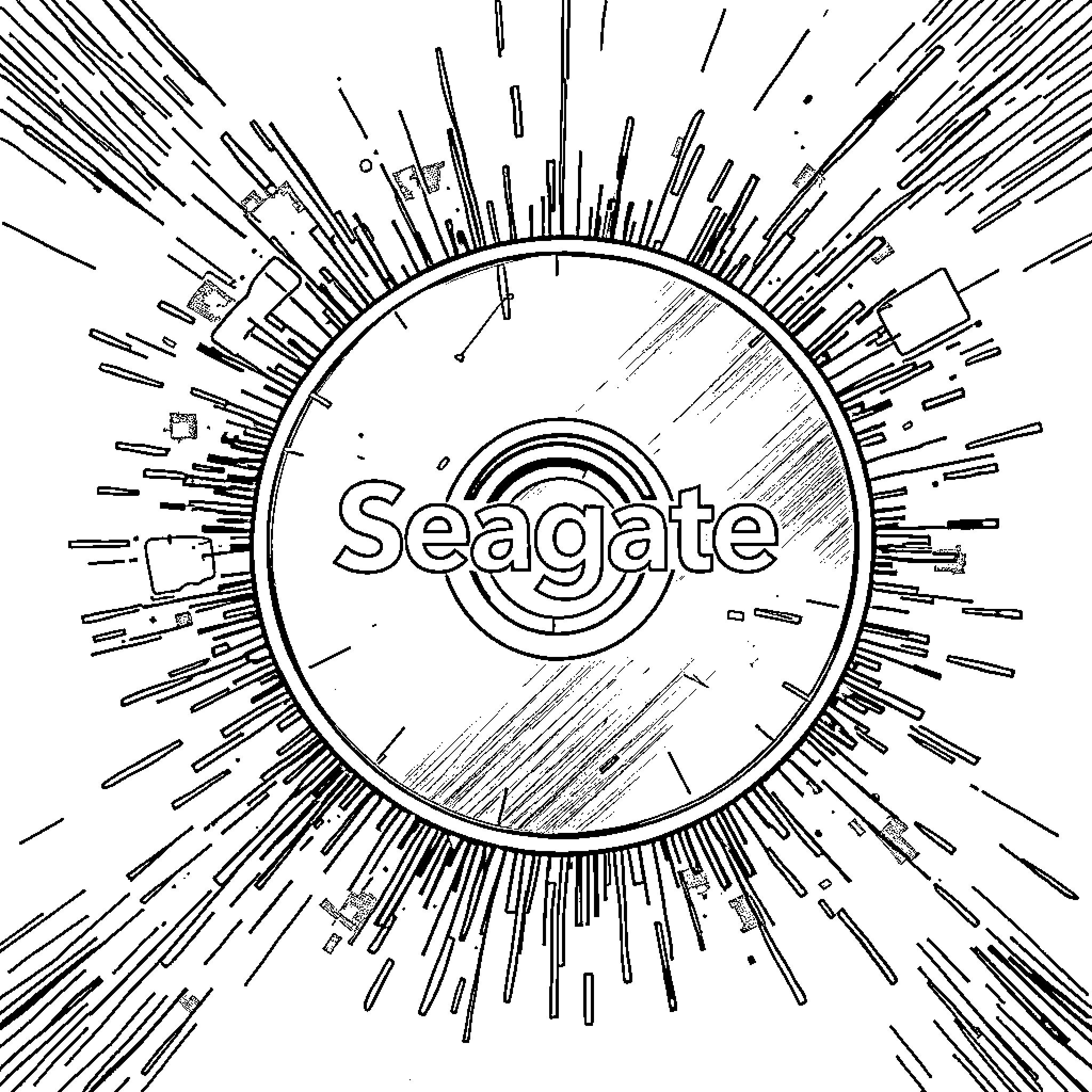 Seagate logo surrounded by abstract radiant lines Coloring Page (free black-and-white line drawing printable PDF for all, from beginners to advanced learners, including children, teens, adults, and seniors)