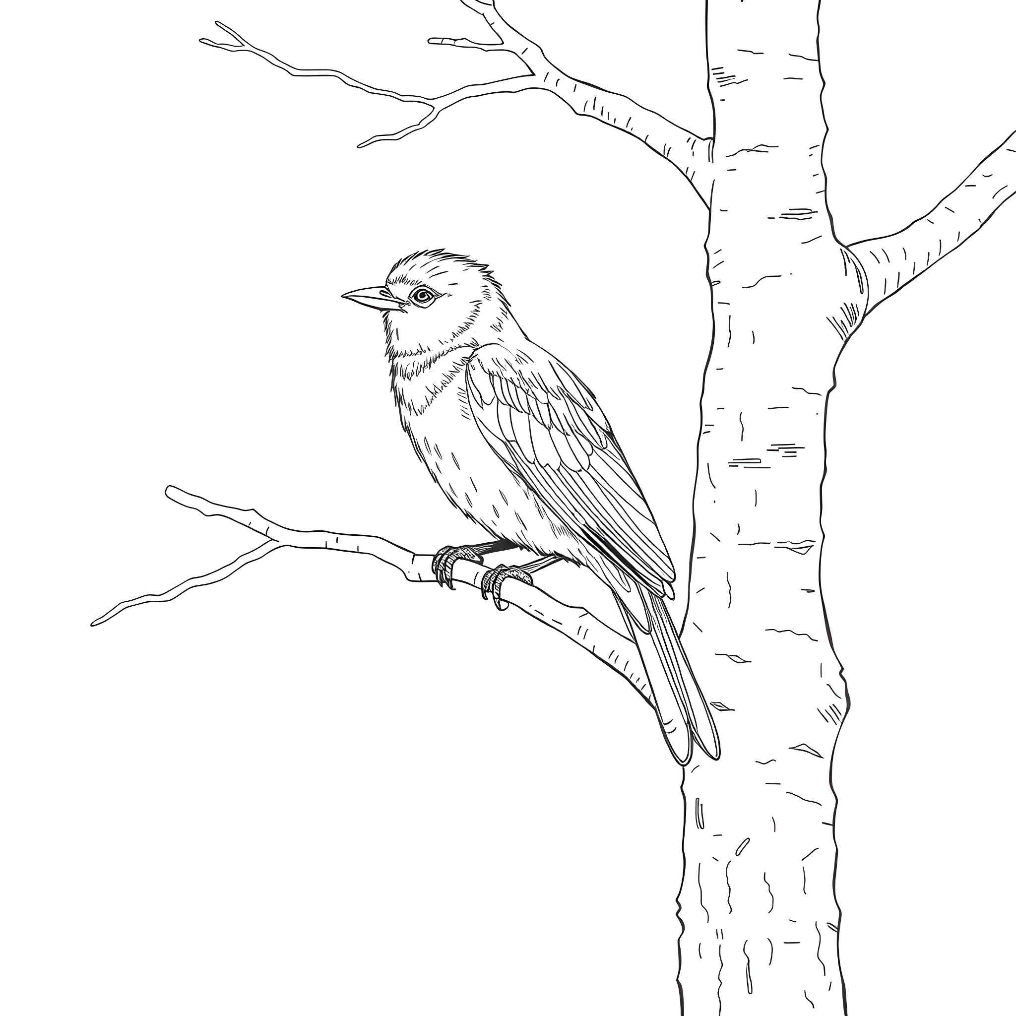 Passerina bird perched on tree branch Coloring Page (free black-and-white line drawing printable PDF for all, from beginners to advanced learners, including children, teens, adults, and seniors)