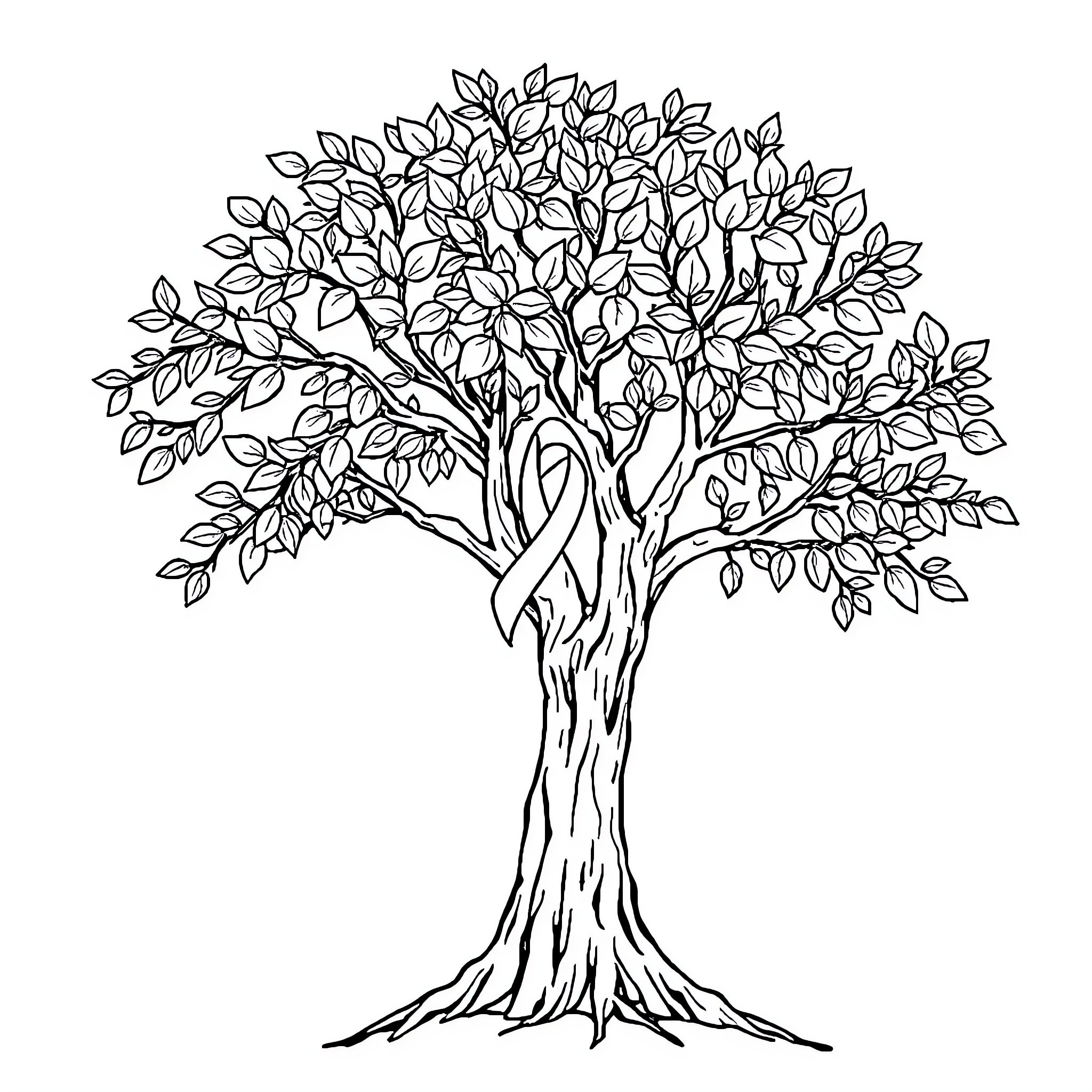 Tree with flourishing foliage Coloring Page (free black-and-white line drawing printable PDF for all, from beginners to advanced learners, including children, teens, adults, and seniors)