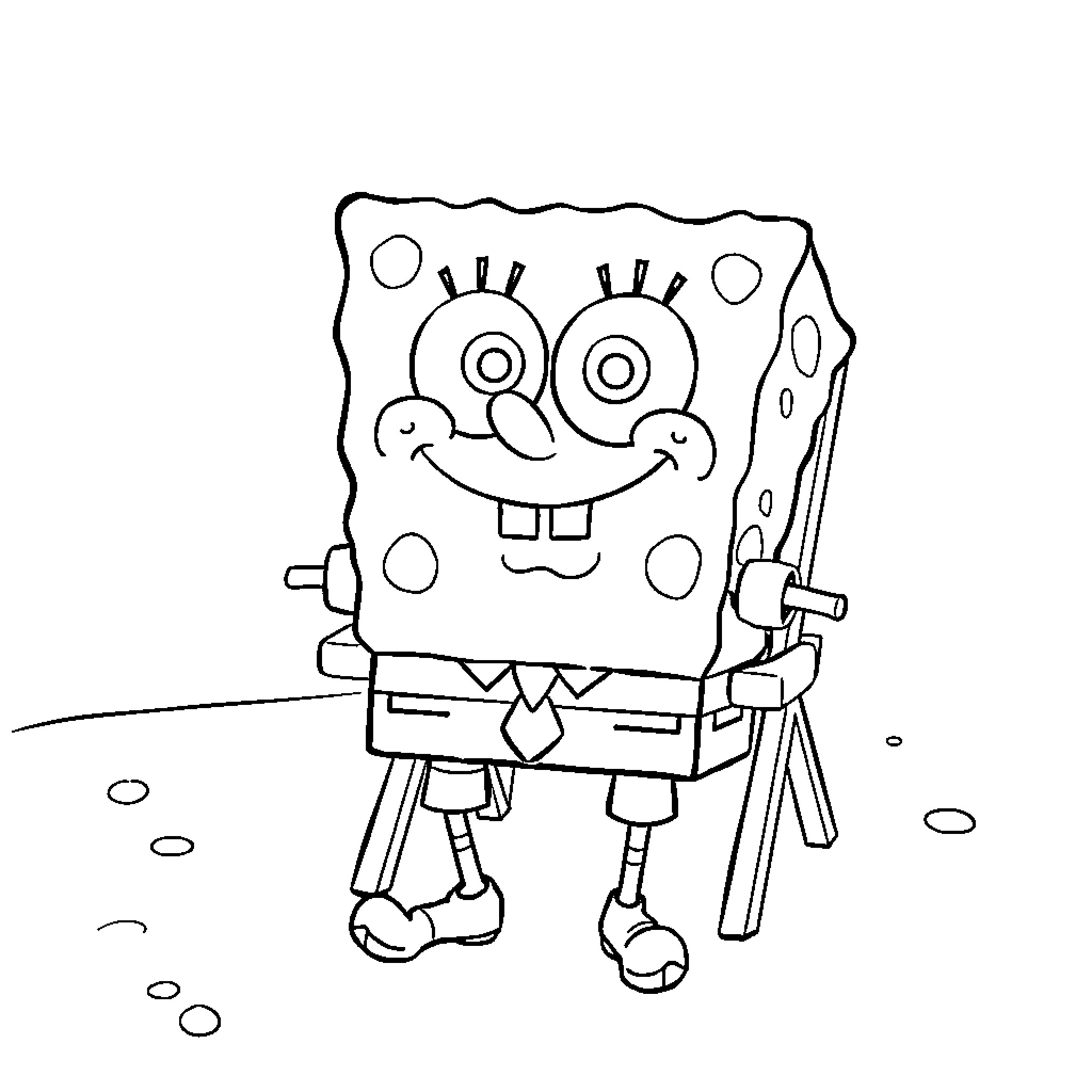Spongebob holding a sword and smiling cheerfully Coloring Page (free black-and-white line drawing printable PDF for all, from beginners to advanced learners, including children, teens, adults, and seniors)