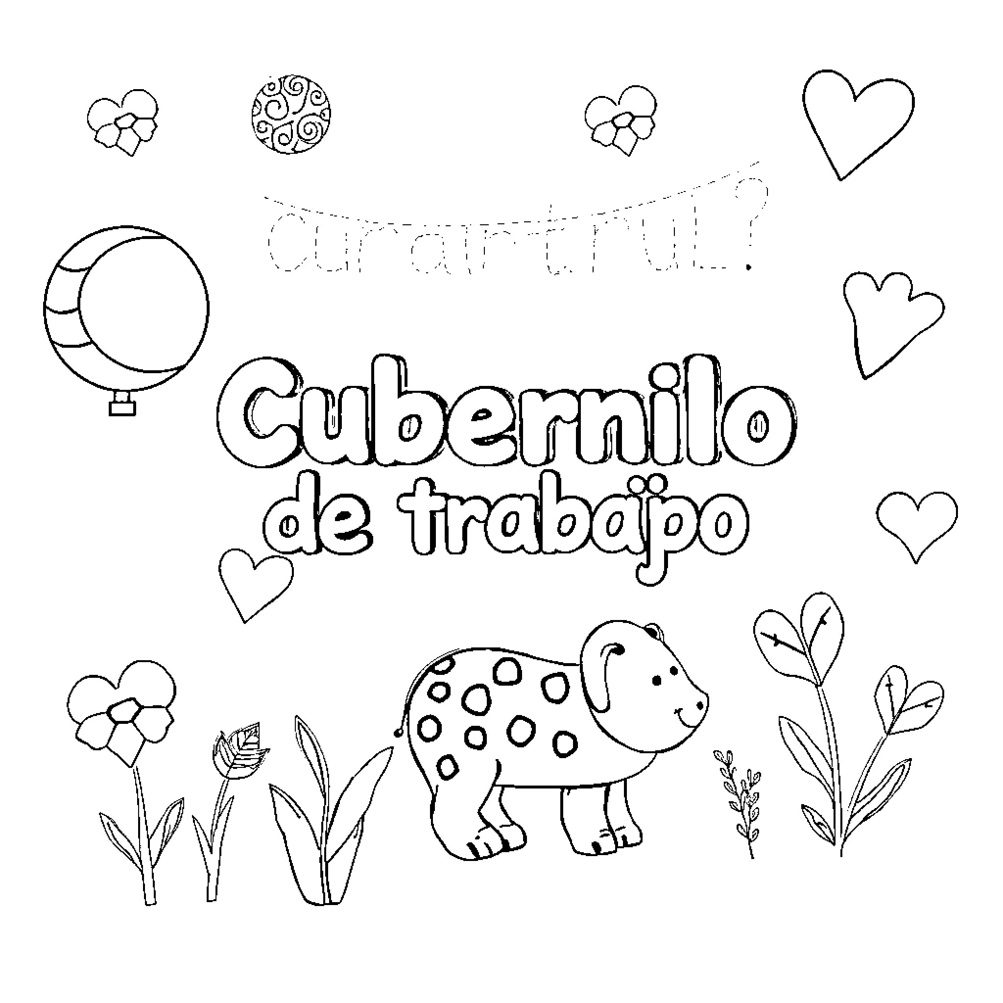 Worksheet with cute animal and floral elements Coloring Page (free black-and-white line drawing printable PDF for all, from beginners to advanced learners, including children, teens, adults, and seniors)