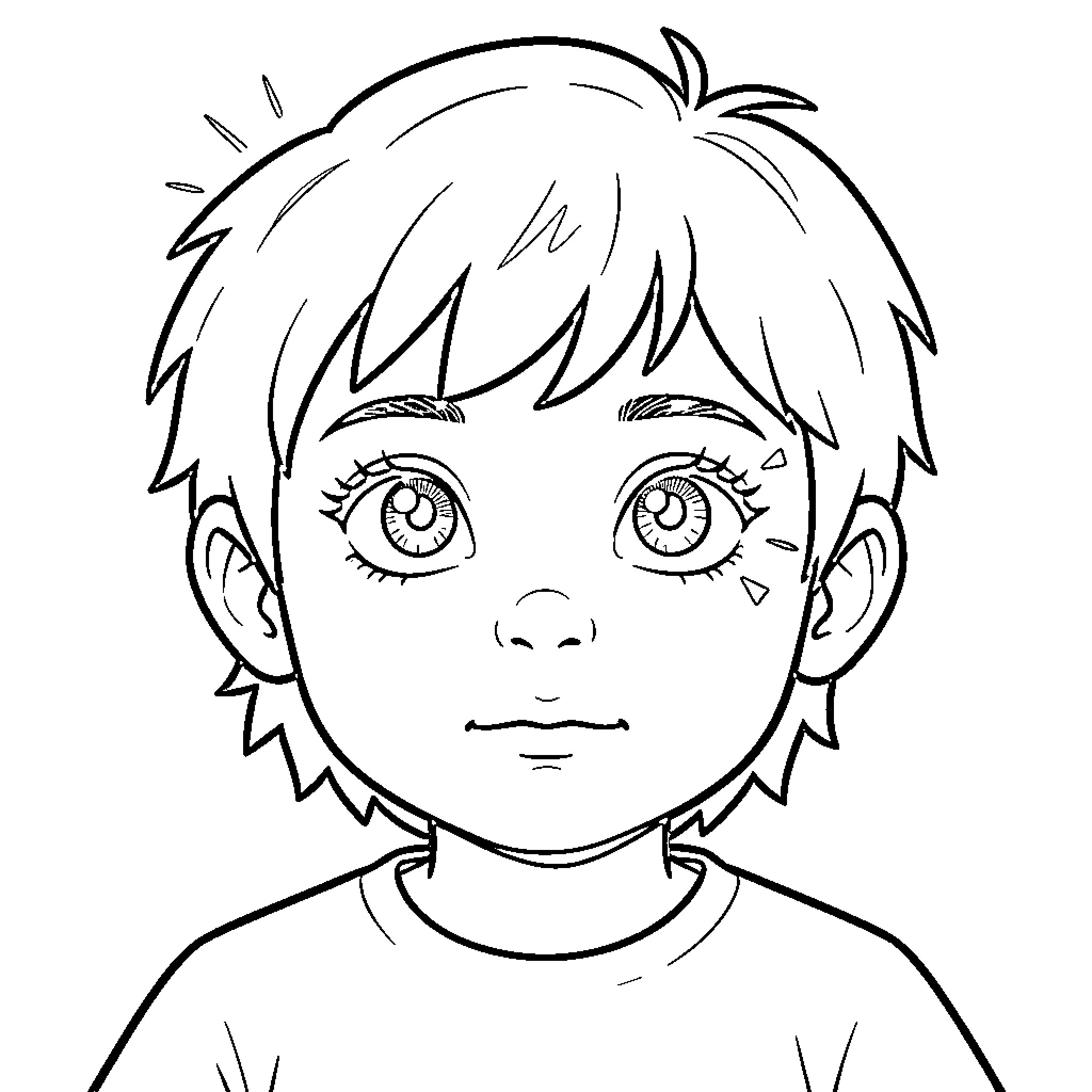 Curiosity in a Young Boy's Expression Coloring Page (free black-and-white line drawing printable PDF for all, from beginners to advanced learners, including children, teens, adults, and seniors)