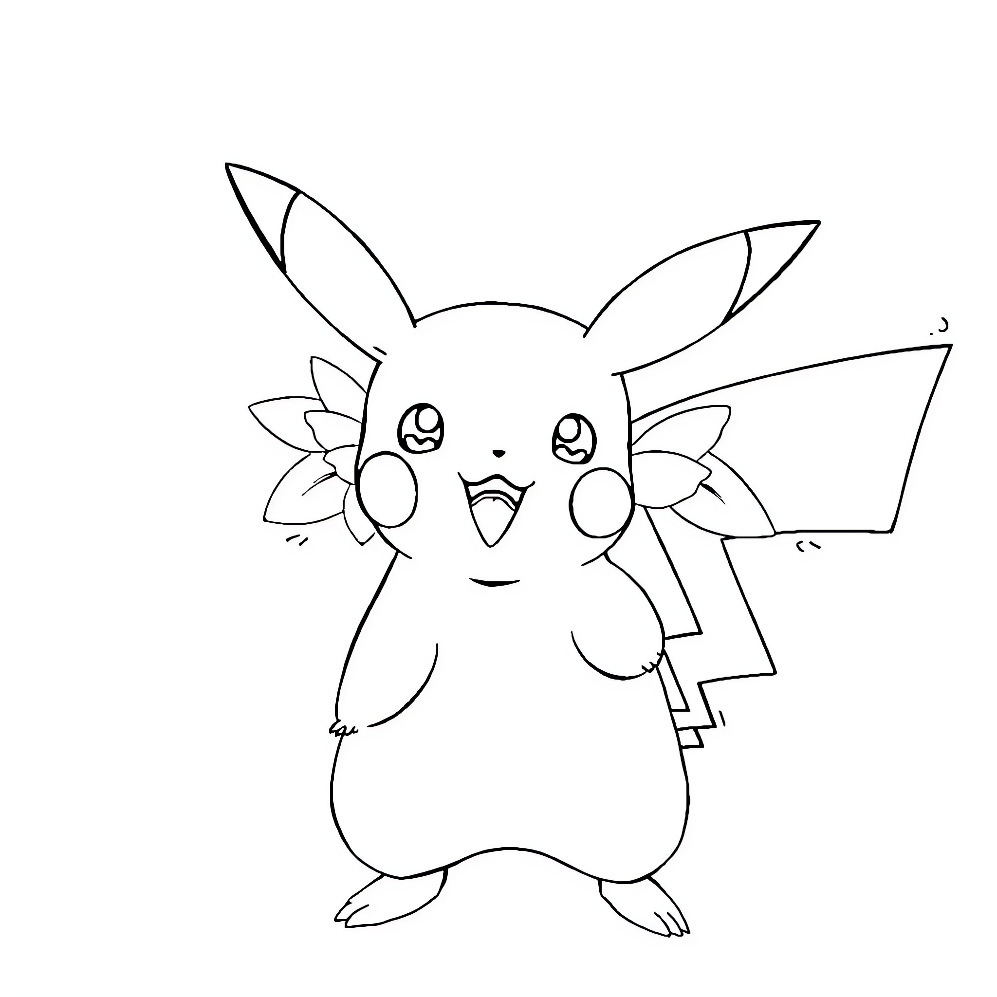 Pikachu posing with a cheerful expression Coloring Page (free black-and-white line drawing printable PDF for all, from beginners to advanced learners, including children, teens, adults, and seniors)