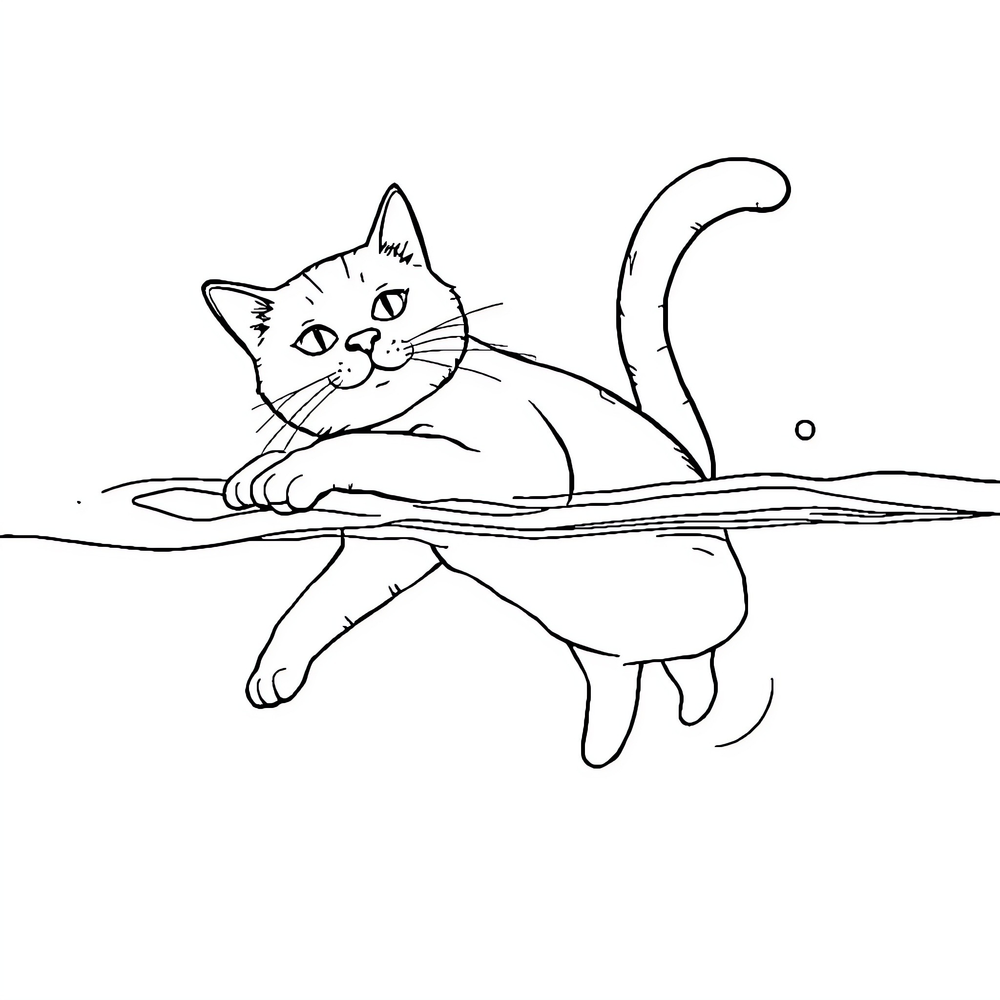 Cat lounging comfortably on a surface Coloring Page (free black-and-white line drawing printable PDF for all, from beginners to advanced learners, including children, teens, adults, and seniors)