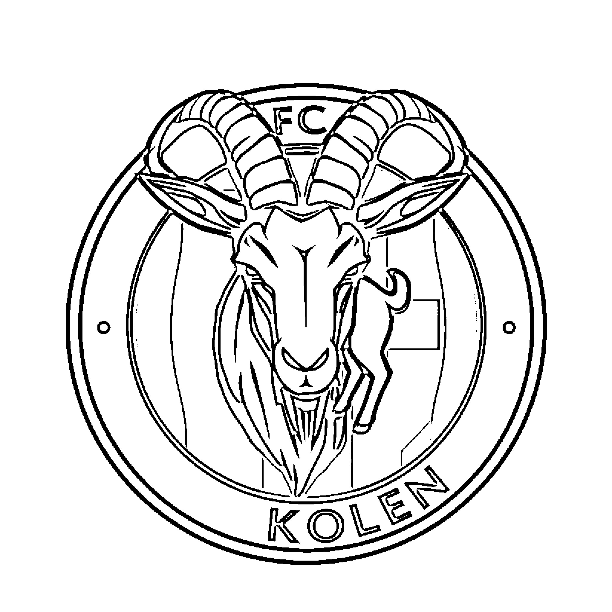 FC Köln Emblem with Goat Symbol Coloring Page (free black-and-white line drawing printable PDF for all, from beginners to advanced learners, including children, teens, adults, and seniors)