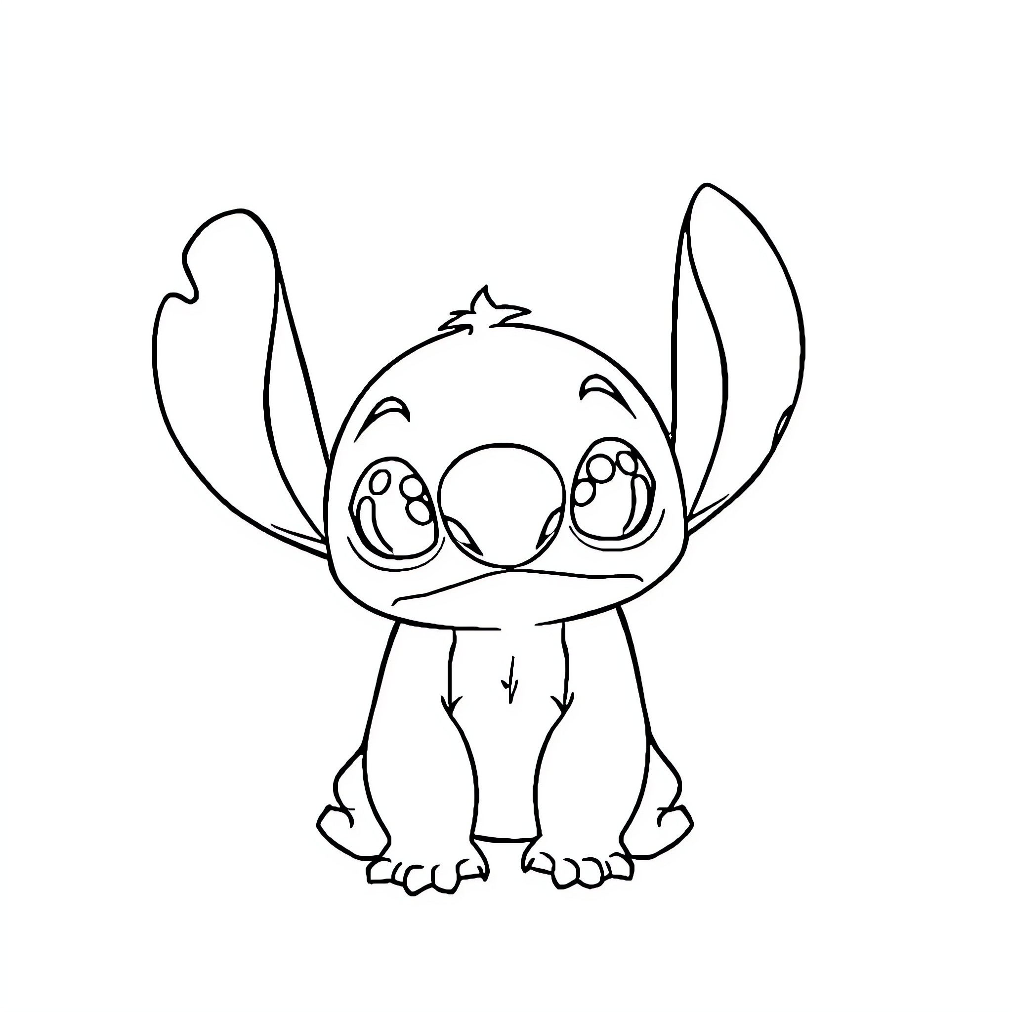 Stitch sitting with a friendly expression Coloring Page (free black-and-white line drawing printable PDF for all, from beginners to advanced learners, including children, teens, adults, and seniors)