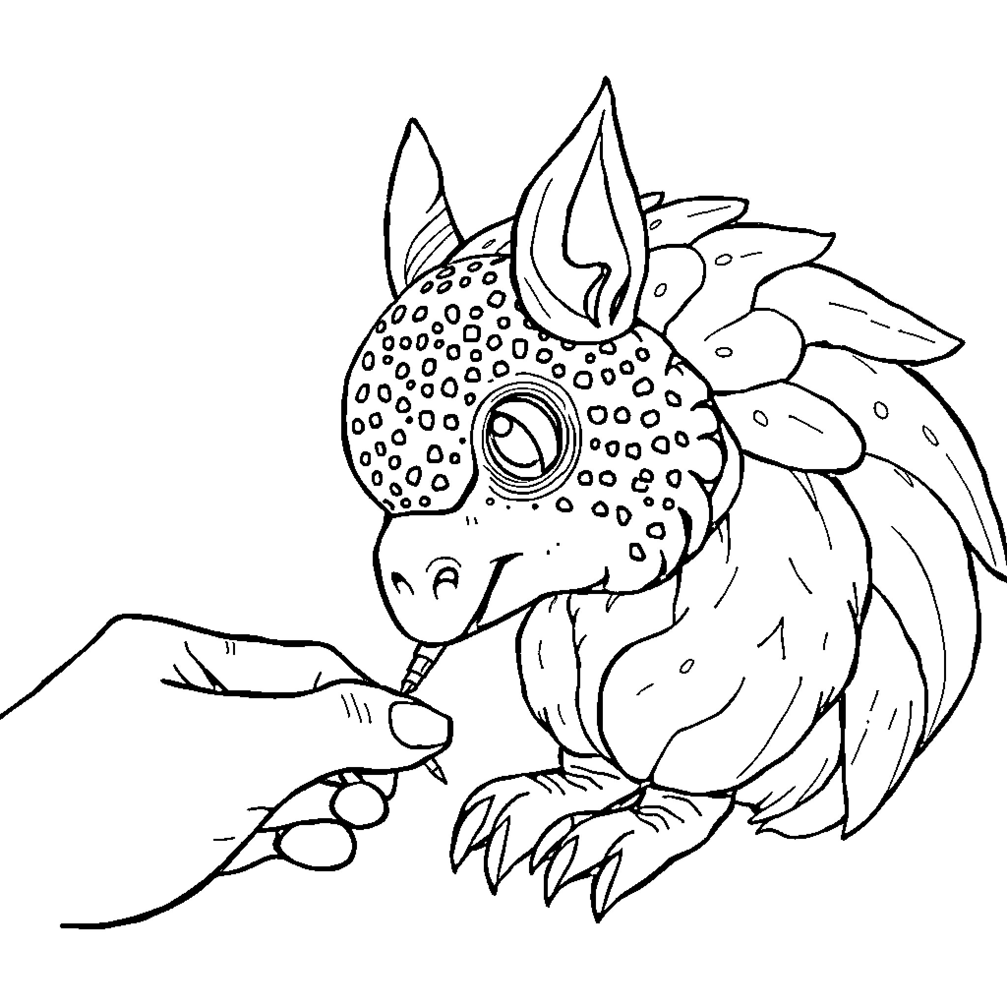 Kroumi the curious bird exploring Coloring Page (free black-and-white line drawing printable PDF for all, from beginners to advanced learners, including children, teens, adults, and seniors)