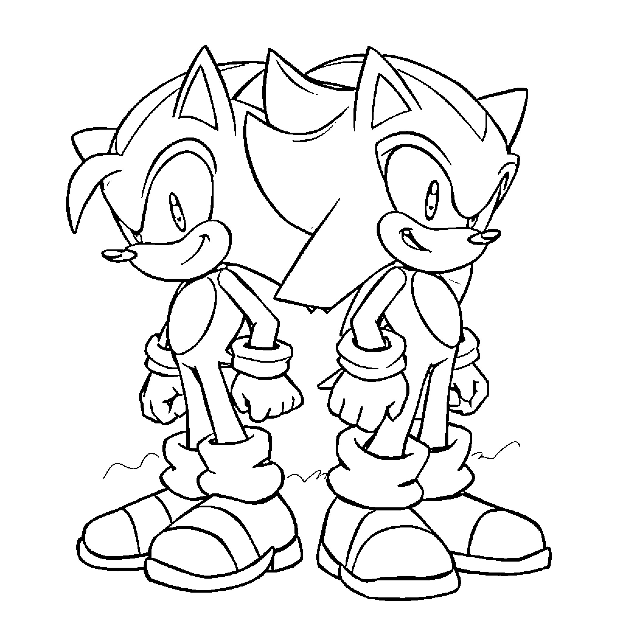 Sonic and Tails Running Together Cheerfully Coloring Page (free black-and-white line drawing printable PDF for all, from beginners to advanced learners, including children, teens, adults, and seniors)