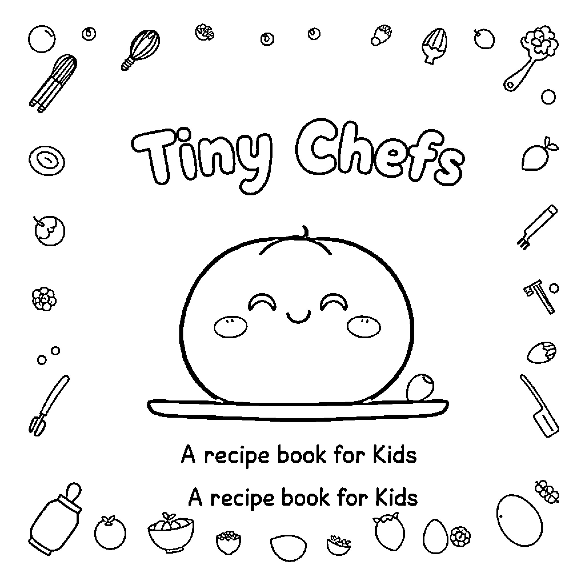 Food Book for Tiny Chefs Coloring Page (free black-and-white line drawing printable PDF for all, from beginners to advanced learners, including children, teens, adults, and seniors)