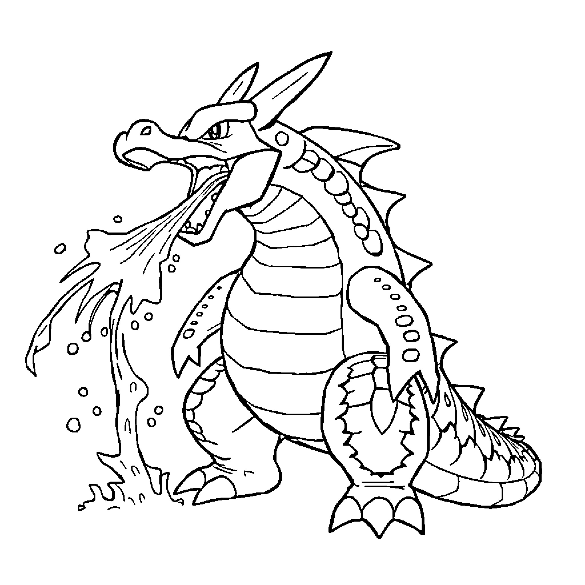 Gyarados preparing to unleash a powerful attack Coloring Page (free black-and-white line drawing printable PDF for all, from beginners to advanced learners, including children, teens, adults, and seniors)