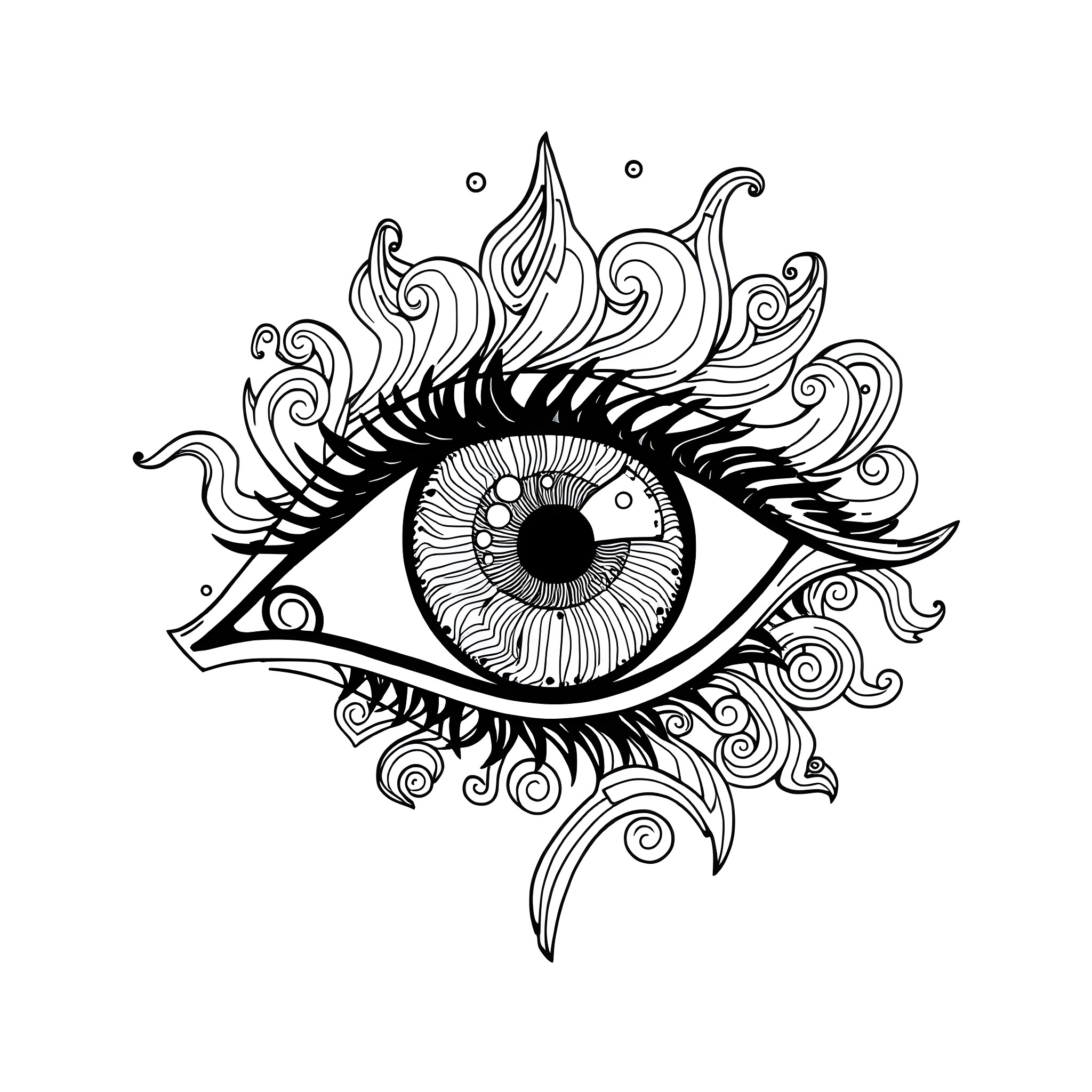 Sharingan eye with intricate floral patterns Coloring Page (free black-and-white line drawing printable PDF for all, from beginners to advanced learners, including children, teens, adults, and seniors)