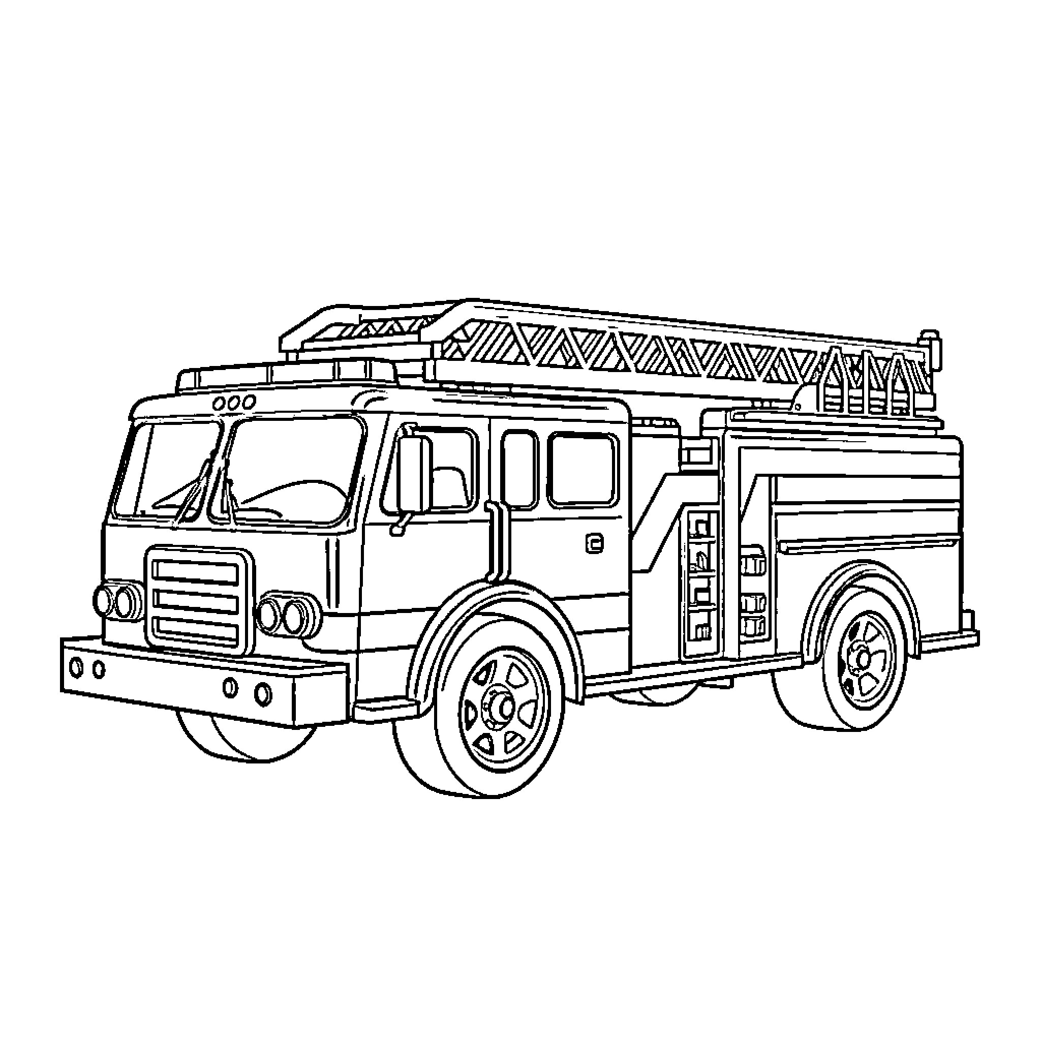 Fire Truck Responding to Emergency with Sirens Coloring Page (free black-and-white line drawing printable PDF for all, from beginners to advanced learners, including children, teens, adults, and seniors)