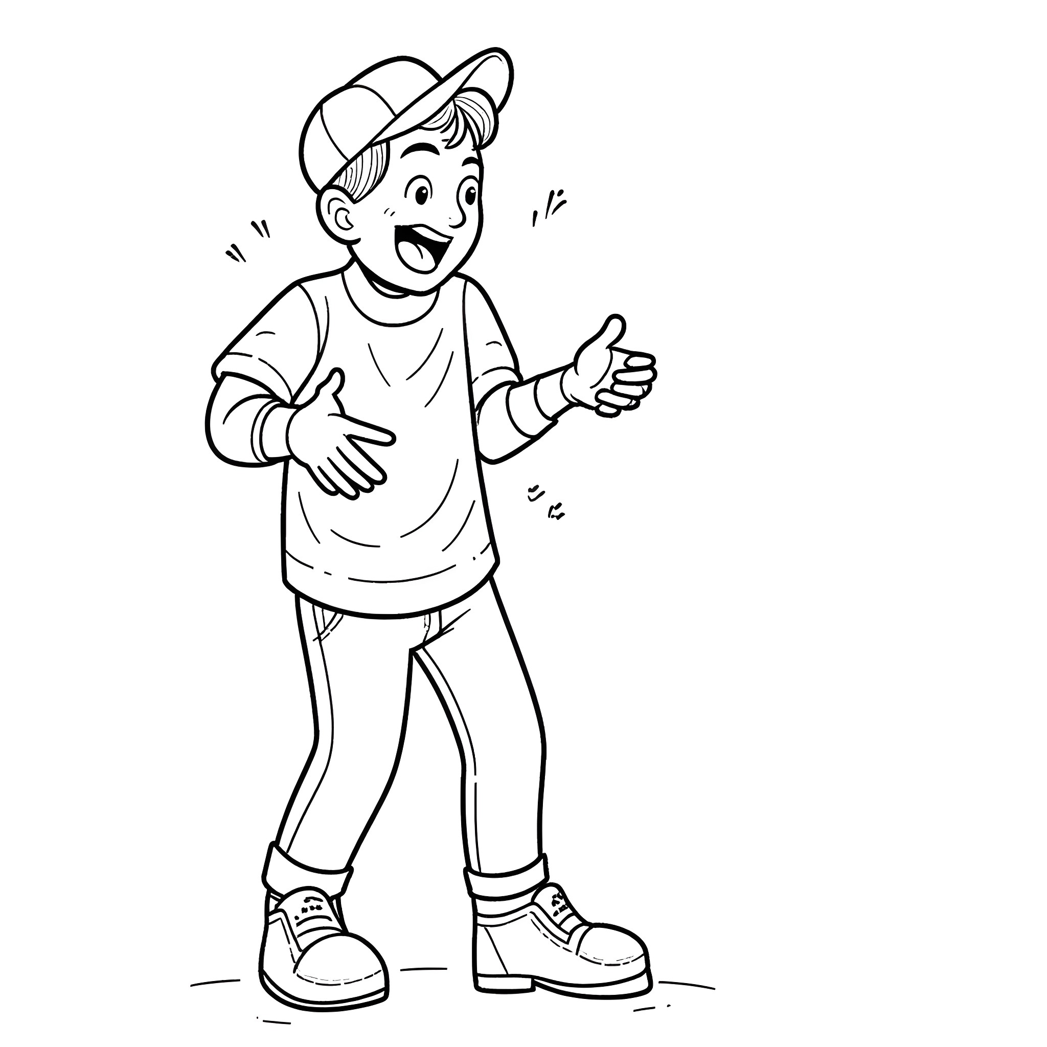 Alex Enjoying Outdoor Activities Enthusiastically Coloring Page (free black-and-white line drawing printable PDF for all, from beginners to advanced learners, including children, teens, adults, and seniors)