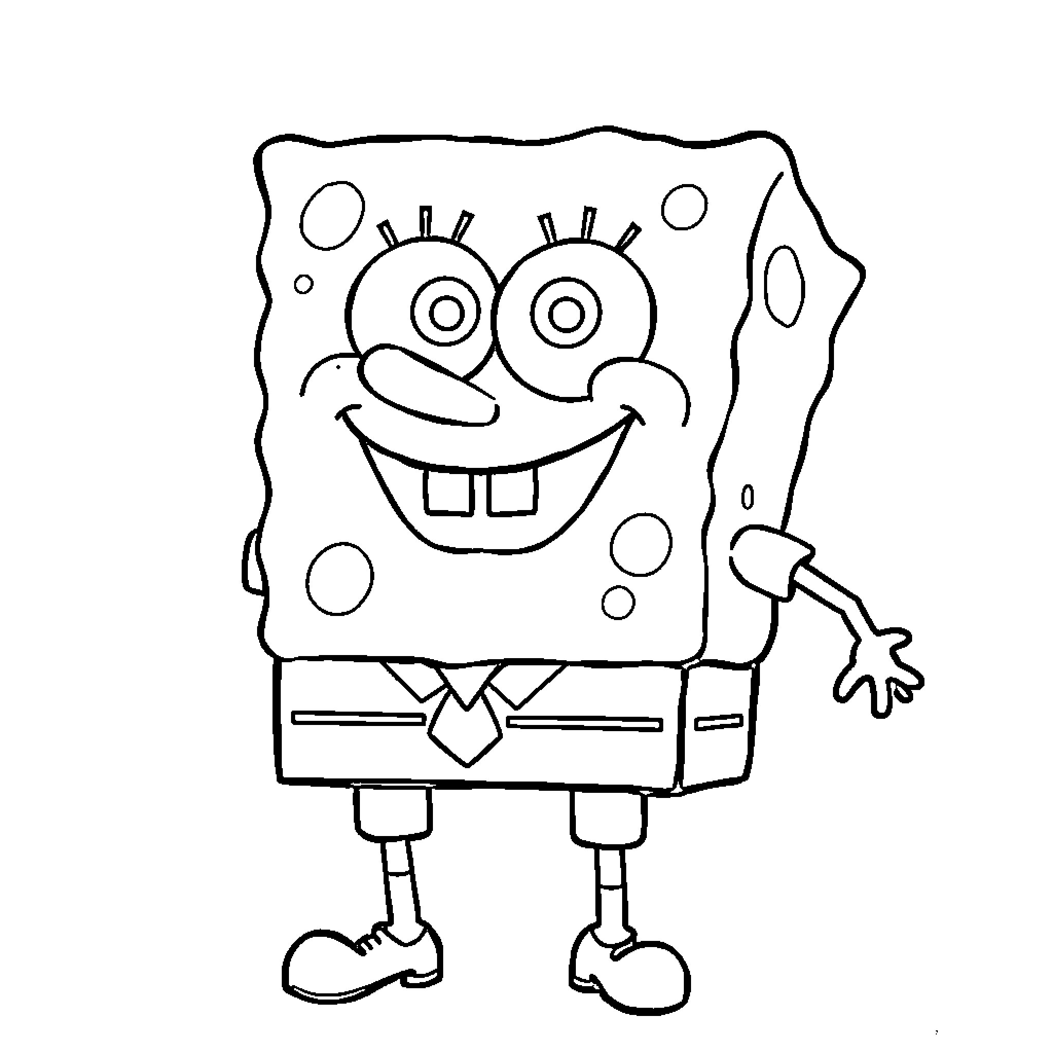 Spongebob's Cheerful Antics Coloring Page (free black-and-white line drawing printable PDF for all, from beginners to advanced learners, including children, teens, adults, and seniors)