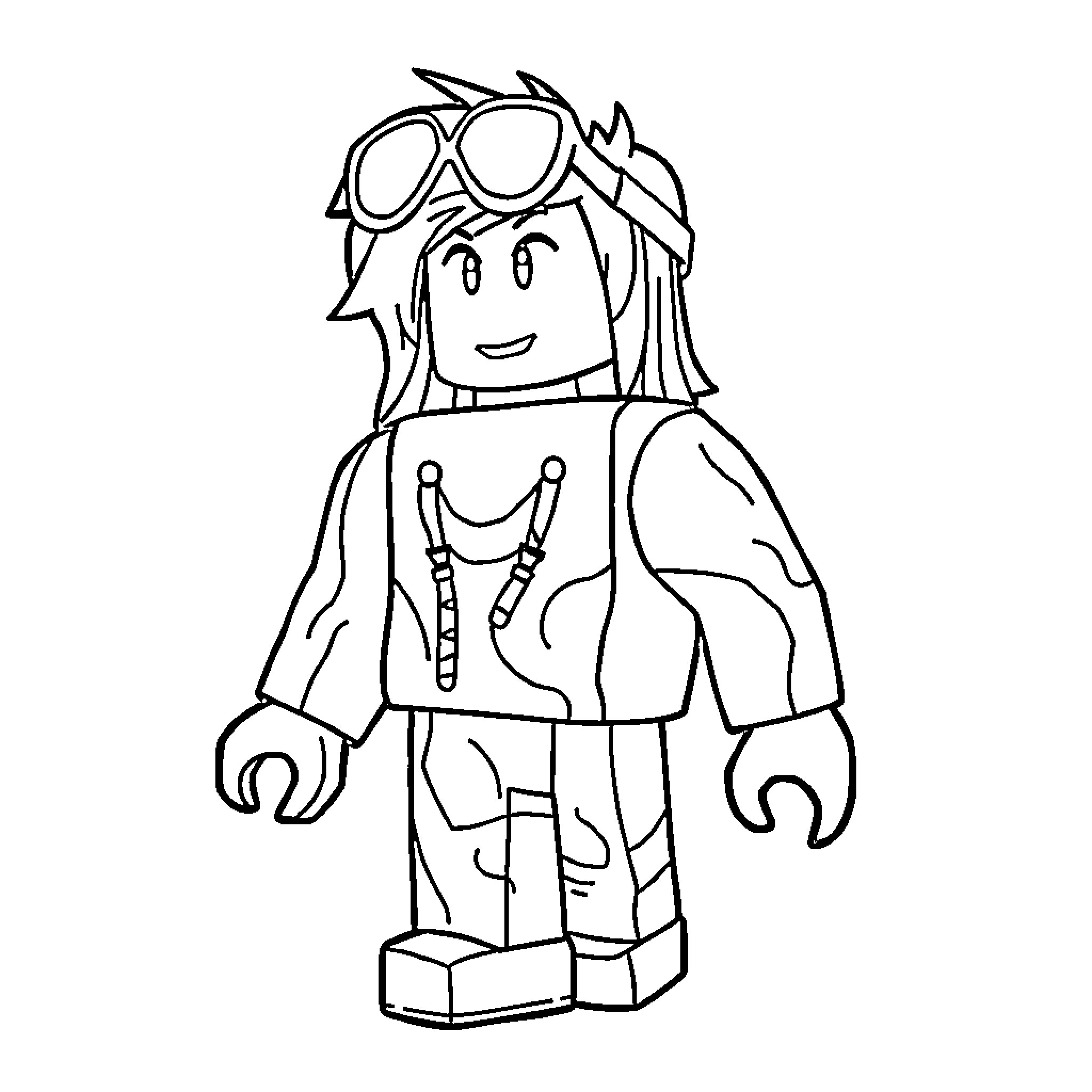 Roblox character posing in casual outfit Coloring Page (free black-and-white line drawing printable PDF for all, from beginners to advanced learners, including children, teens, adults, and seniors)