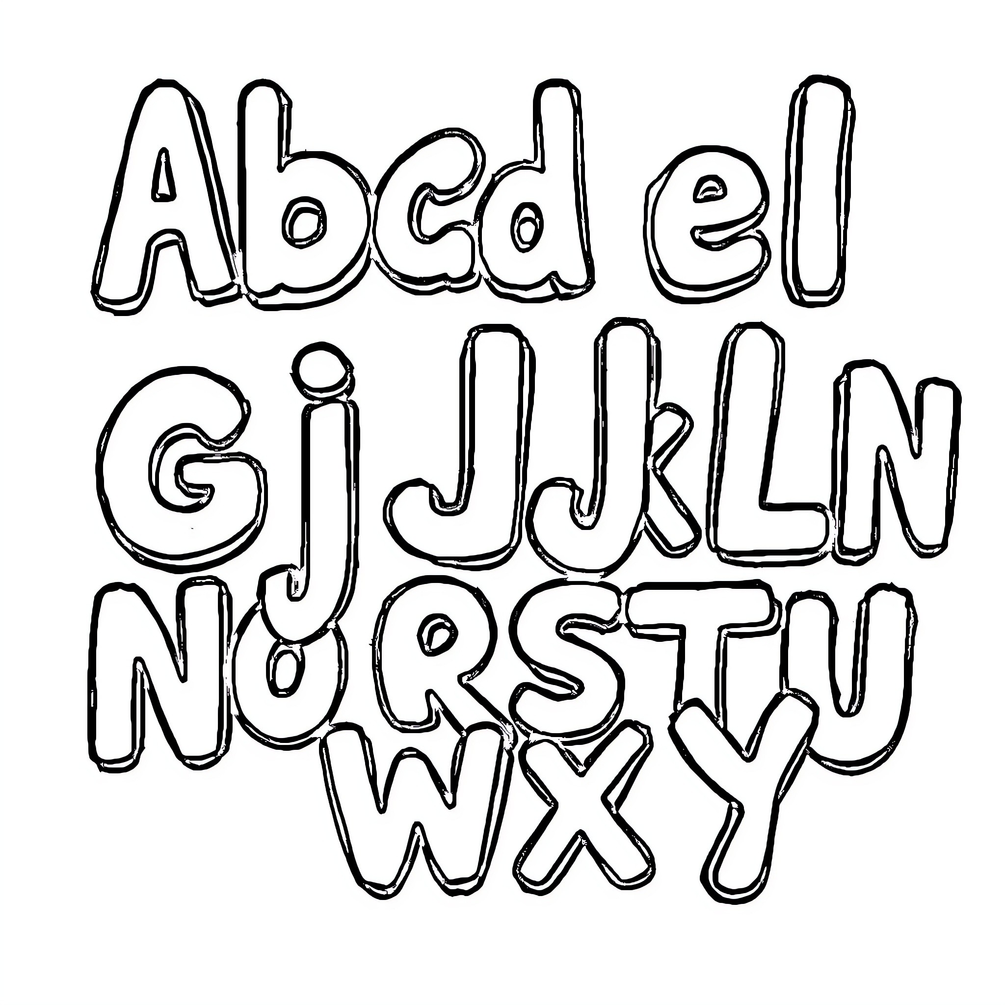 Alphabet stylized doodle letters Coloring Page (free black-and-white line drawing printable PDF for all, from beginners to advanced learners, including children, teens, adults, and seniors)