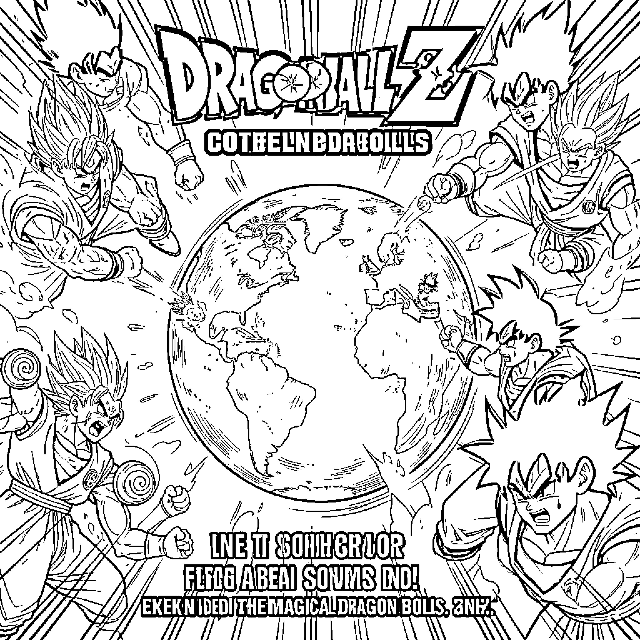 Dragon Ball Z: The World's Greatest Warriors Coloring Page (free black-and-white line drawing printable PDF for all, from beginners to advanced learners, including children, teens, adults, and seniors)