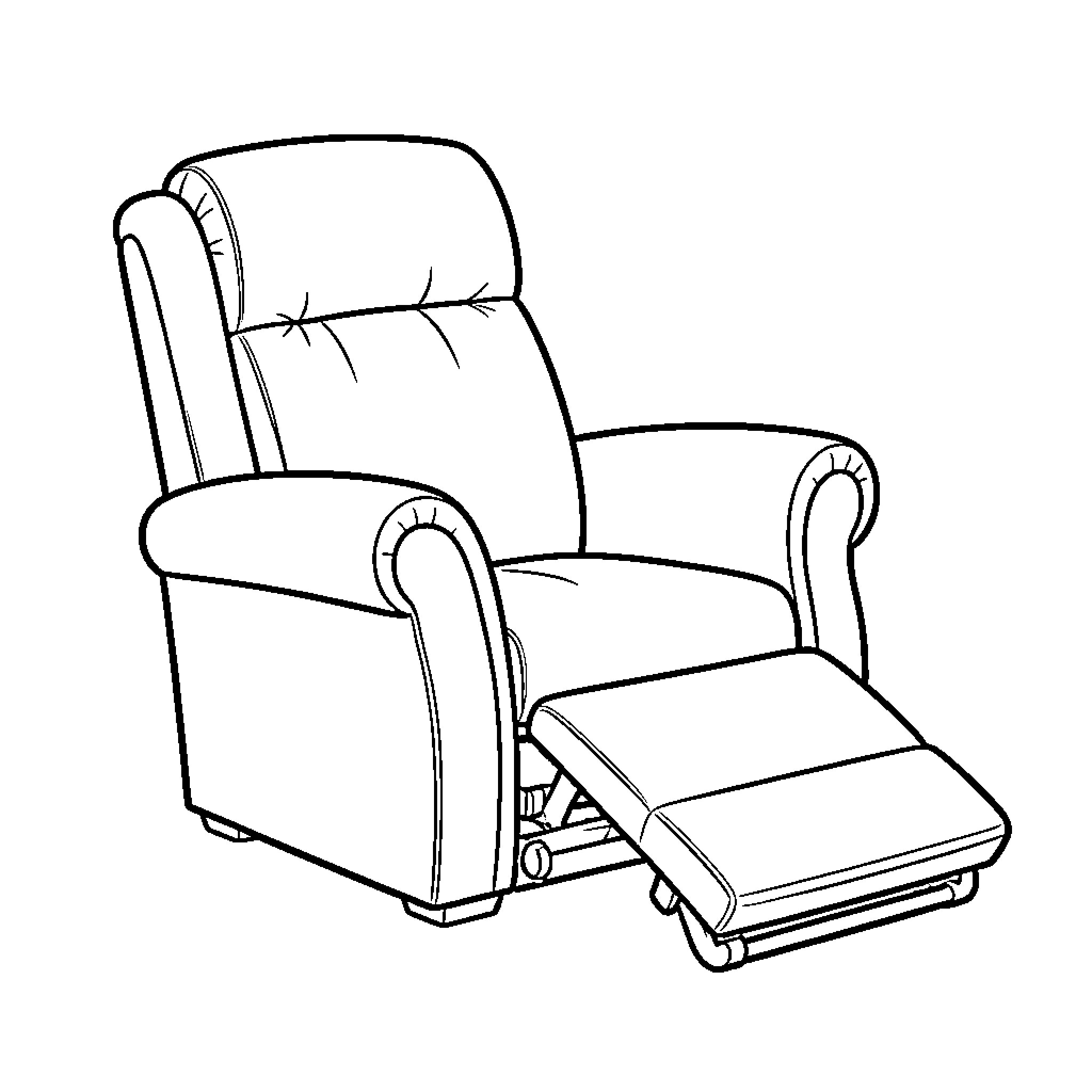 Recliner Chair positioned with the footrest extended Coloring Page (free black-and-white line drawing printable PDF for all, from beginners to advanced learners, including children, teens, adults, and seniors)