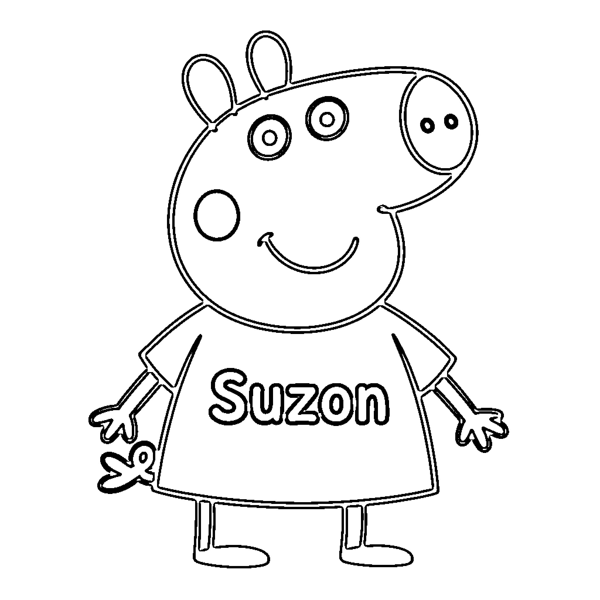 Peppa Pig character Suzon in outline Coloring Page (free black-and-white line drawing printable PDF for all, from beginners to advanced learners, including children, teens, adults, and seniors)