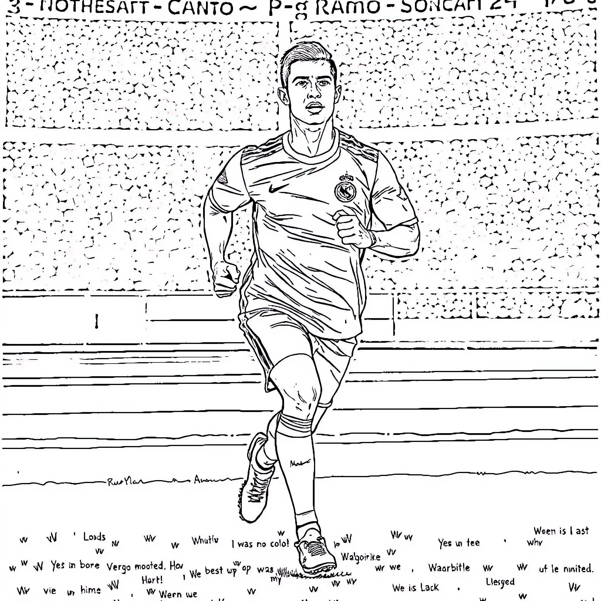 Cristiano Ronaldo Running on the Field Coloring Page (free black-and-white line drawing printable PDF for all, from beginners to advanced learners, including children, teens, adults, and seniors)