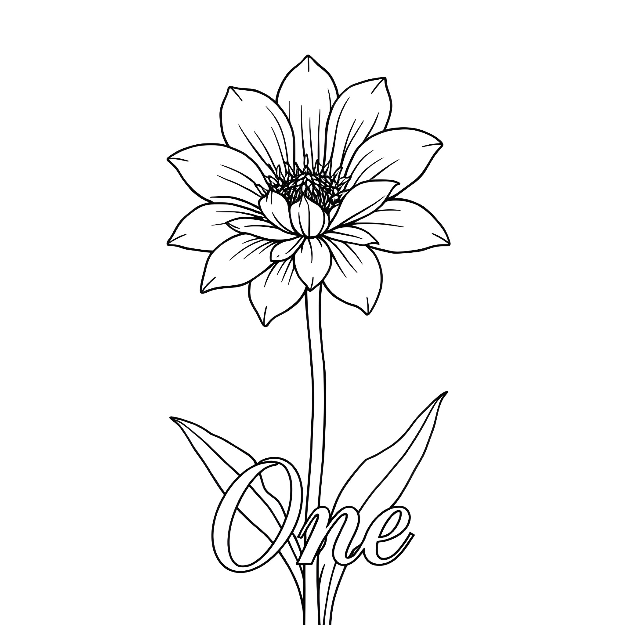 Flower blooming beautifully on a single stem Coloring Page (free black-and-white line drawing printable PDF for all, from beginners to advanced learners, including children, teens, adults, and seniors)