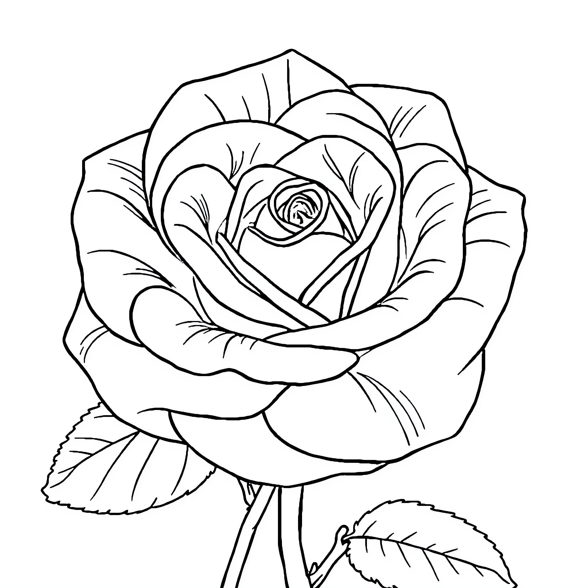 Rose in artistic floral outline sketch Coloring Page (free black-and-white line drawing printable PDF for all, from beginners to advanced learners, including children, teens, adults, and seniors)