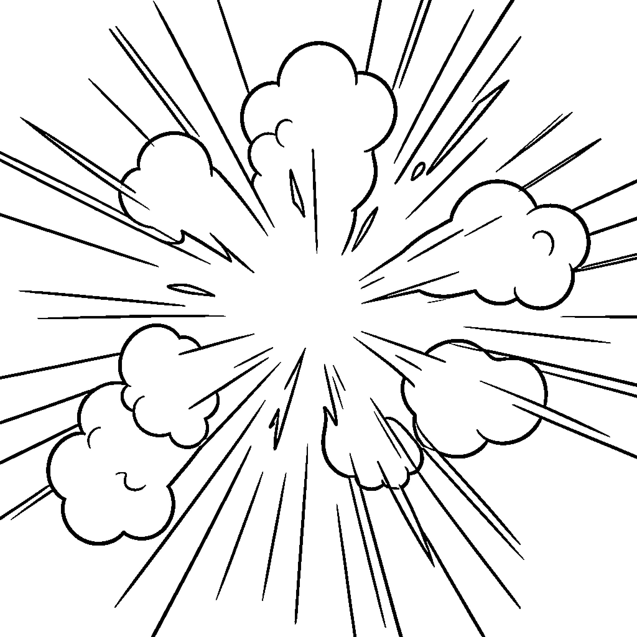 Prout dramatic explosion with energetic comic style lines Coloring Page (free black-and-white line drawing printable PDF for all, from beginners to advanced learners, including children, teens, adults, and seniors)
