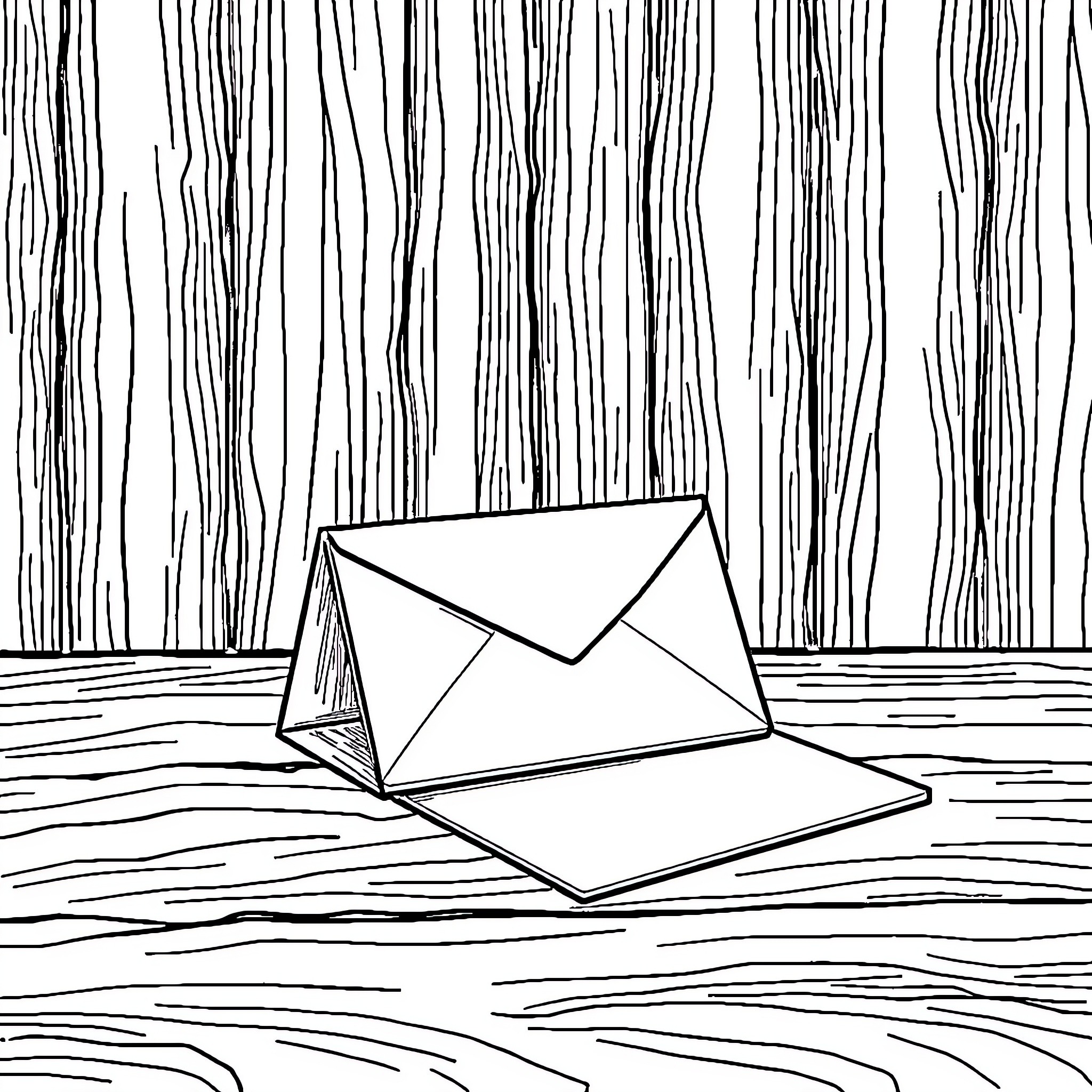 Letter on Wooden Desk Coloring Page (free black-and-white line drawing printable PDF for all, from beginners to advanced learners, including children, teens, adults, and seniors)