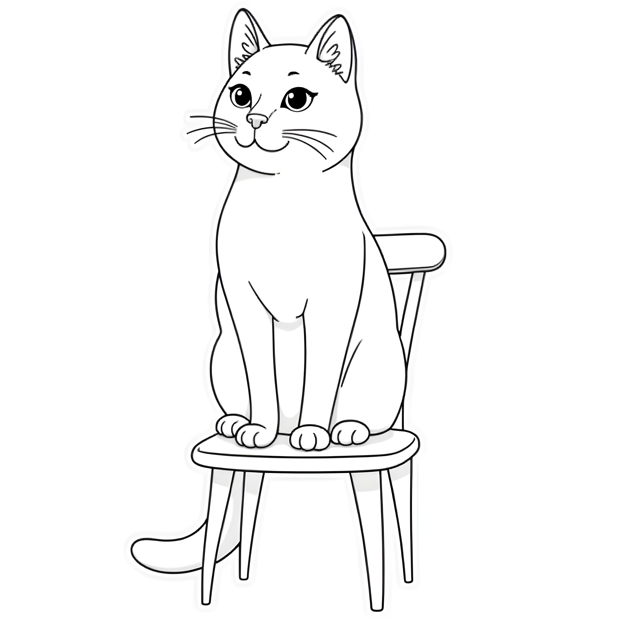 Cat sitting on a chair Coloring Page (free black-and-white line drawing printable PDF for all, from beginners to advanced learners, including children, teens, adults, and seniors)