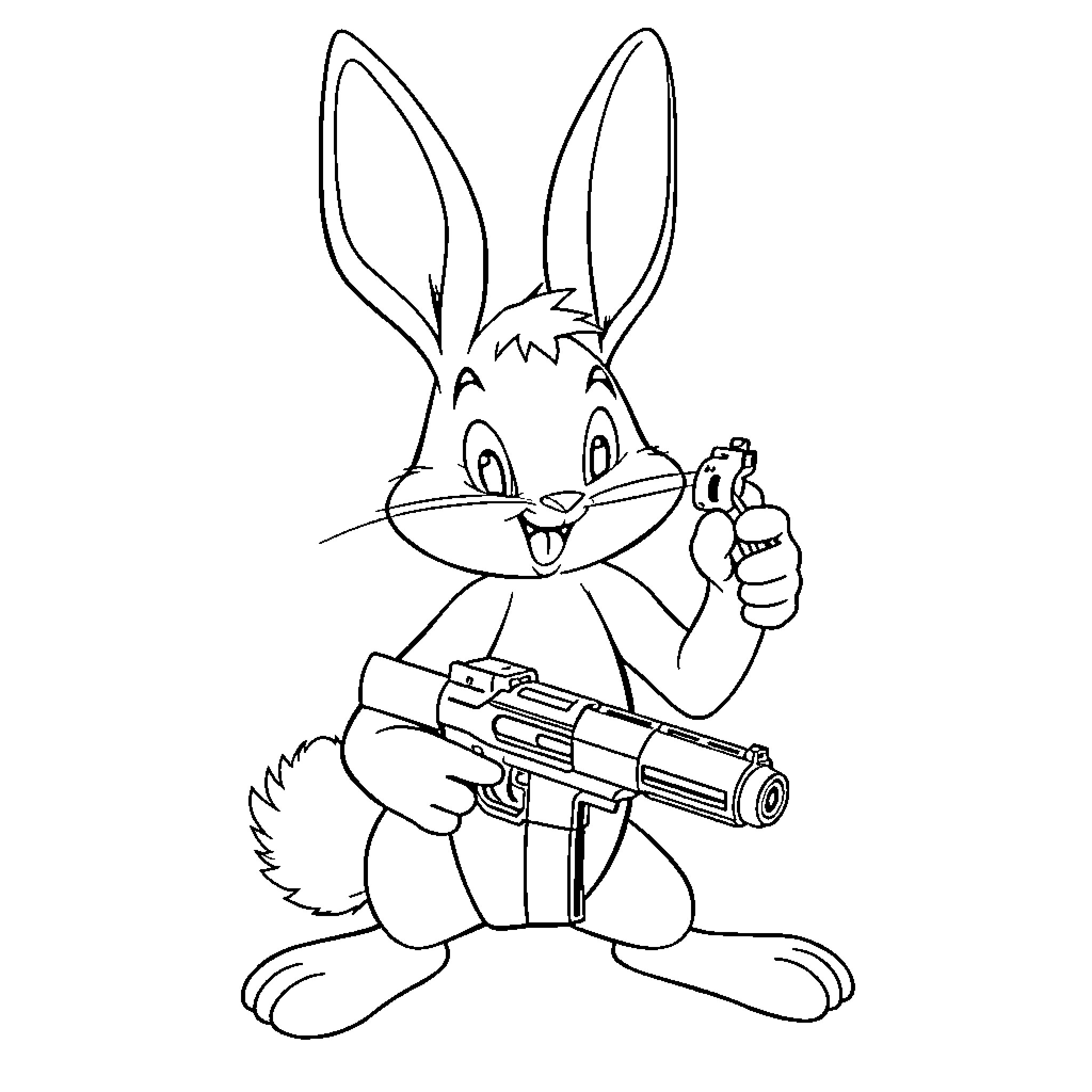 Thumper with a toy gun Coloring Page (free black-and-white line drawing printable PDF for all, from beginners to advanced learners, including children, teens, adults, and seniors)