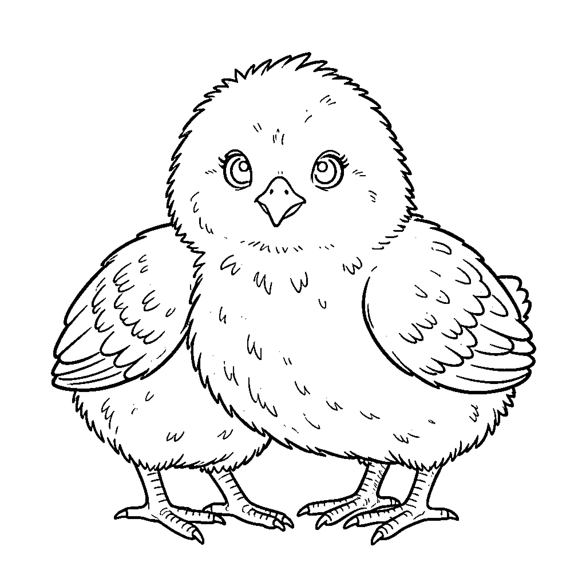 Chick Wing Flapping Curiously Coloring Page (free black-and-white line drawing printable PDF for all, from beginners to advanced learners, including children, teens, adults, and seniors)