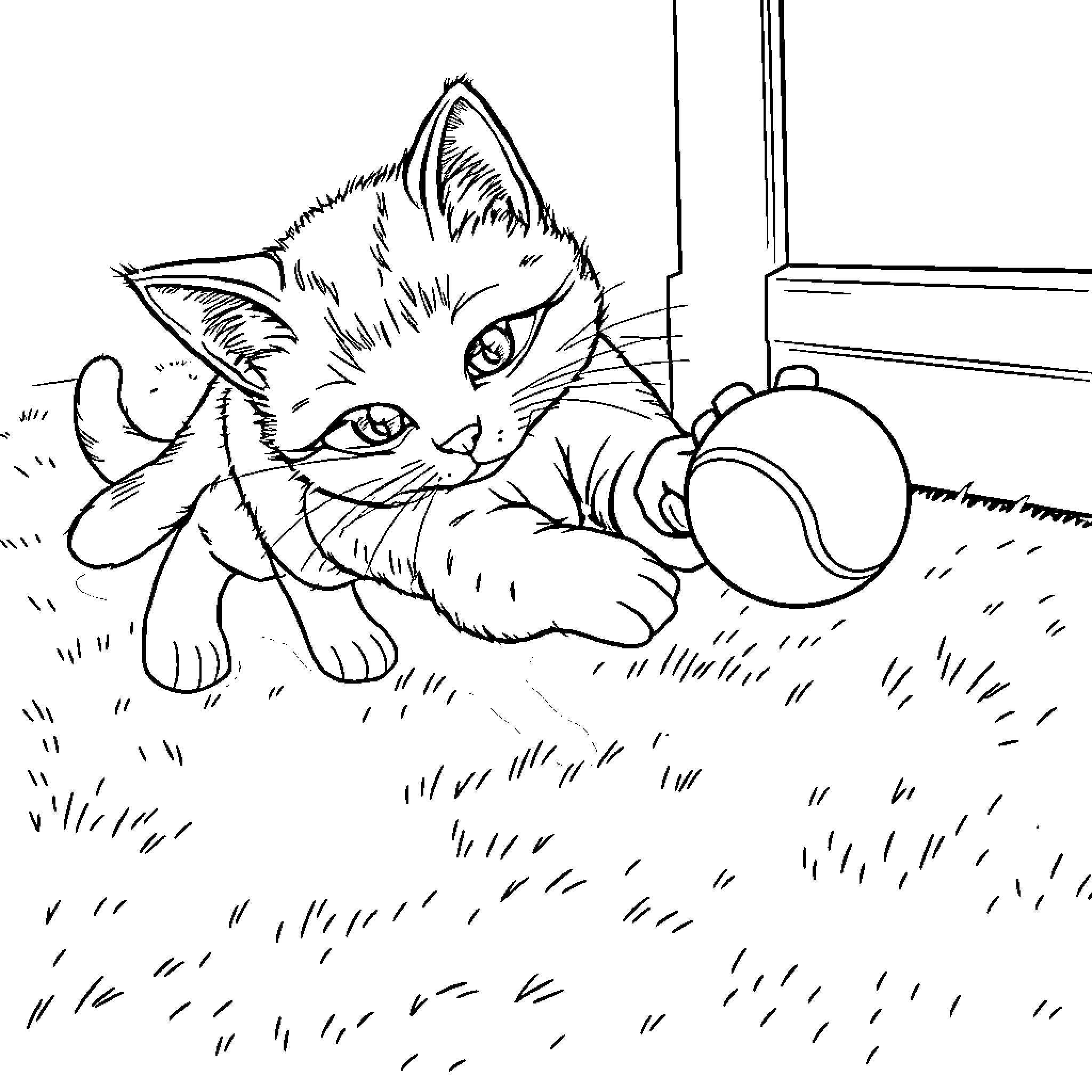 Cat relaxing by the window Coloring Page (free black-and-white line drawing printable PDF for all, from beginners to advanced learners, including children, teens, adults, and seniors)