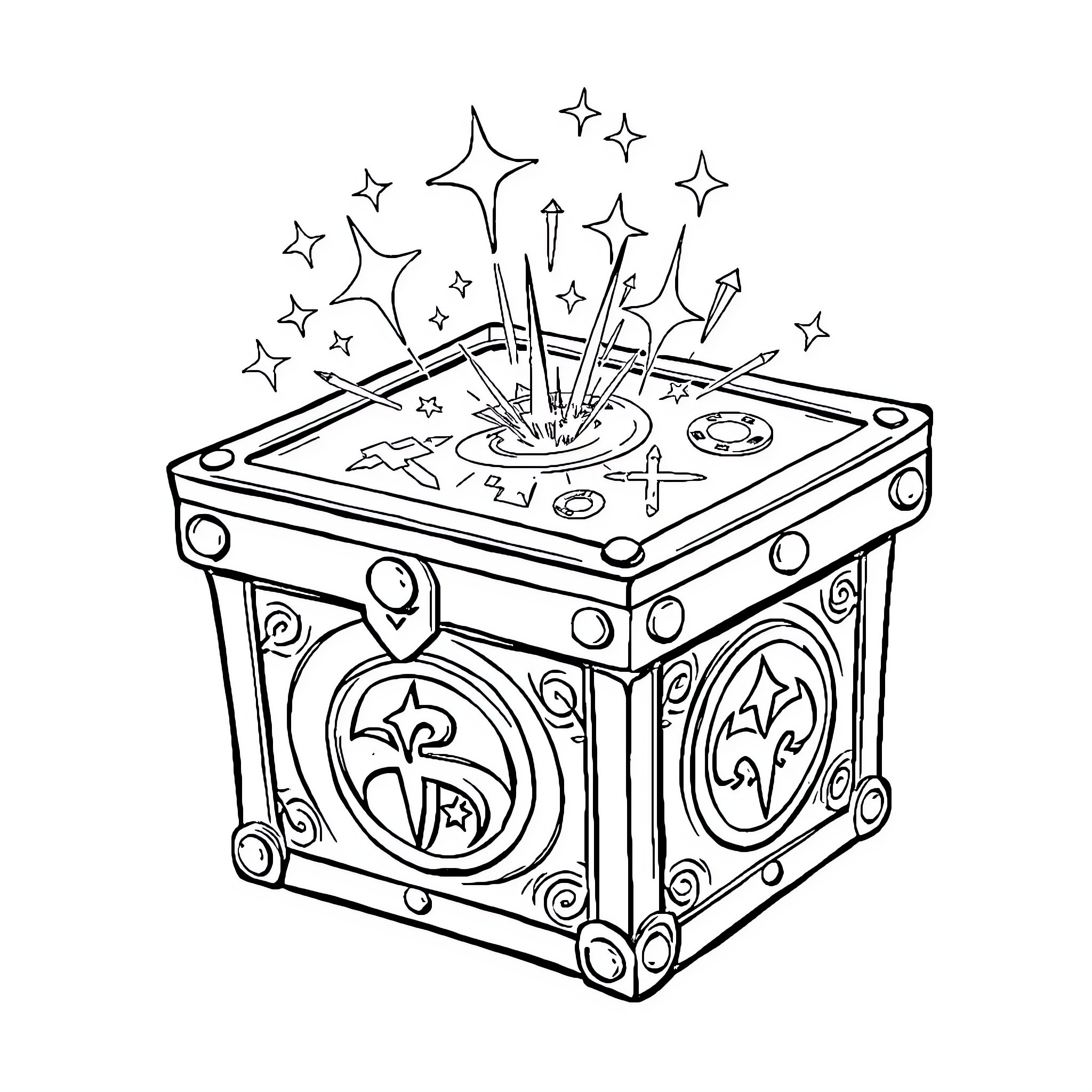 Magic Box of Enchantment and Wonder Coloring Page (free black-and-white line drawing printable PDF for all, from beginners to advanced learners, including children, teens, adults, and seniors)
