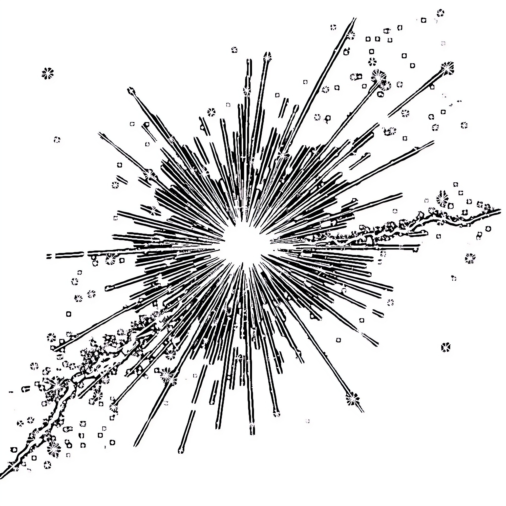 Étoile: Cosmic Explosion of Radiant Energy Coloring Page (free black-and-white line drawing printable PDF for all, from beginners to advanced learners, including children, teens, adults, and seniors)