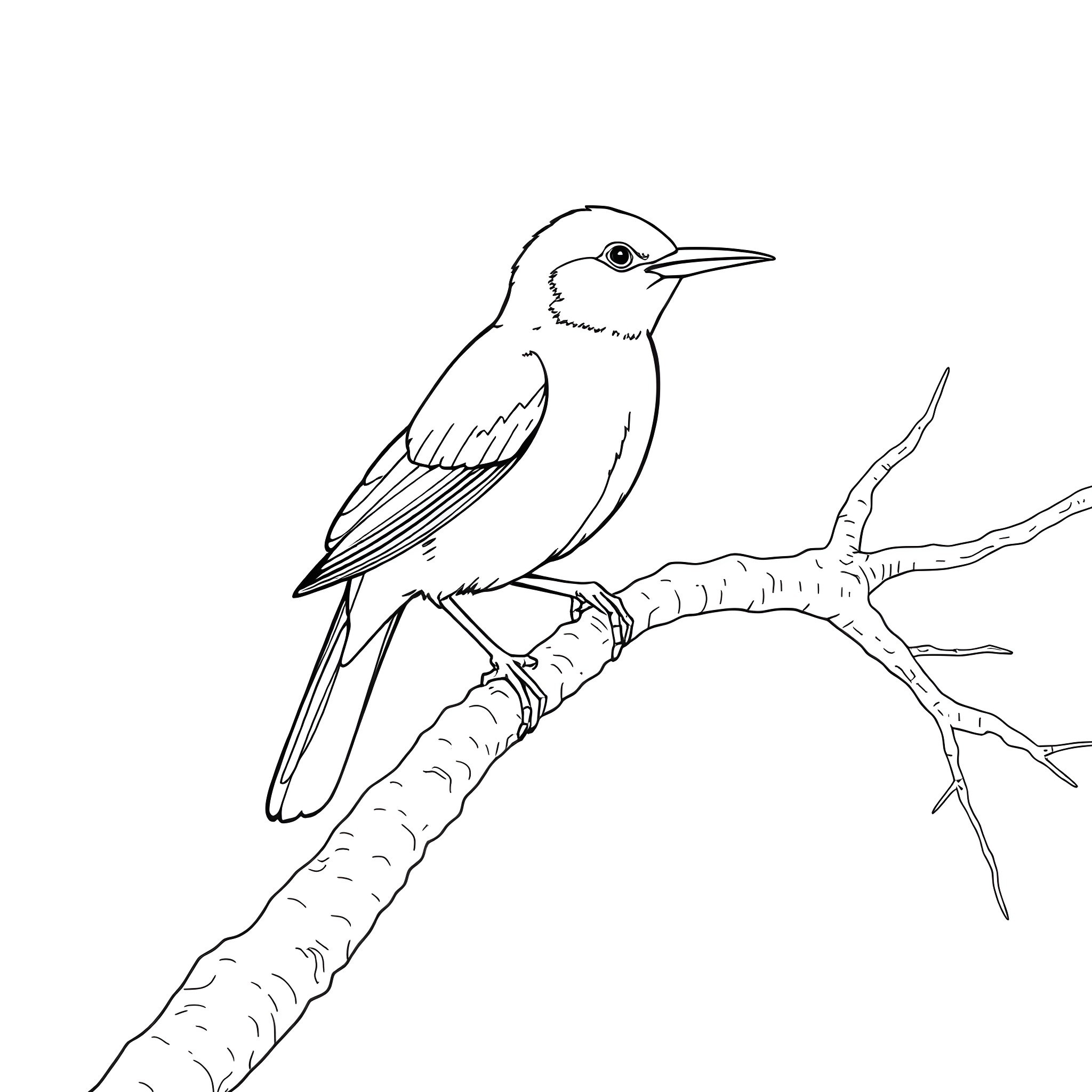 Calyptomena bird perching on a branch Coloring Page (free black-and-white line drawing printable PDF for all, from beginners to advanced learners, including children, teens, adults, and seniors)