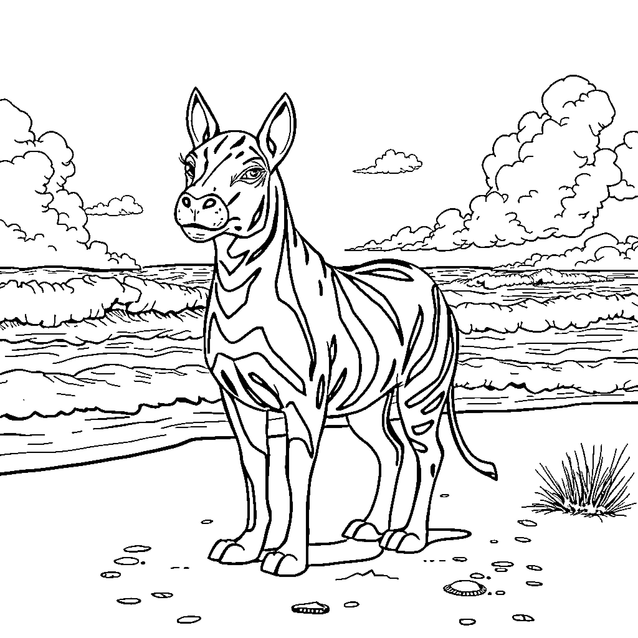 Psylock's Encounter with Coastal Wildlife Coloring Page (free black-and-white line drawing printable PDF for all, from beginners to advanced learners, including children, teens, adults, and seniors)