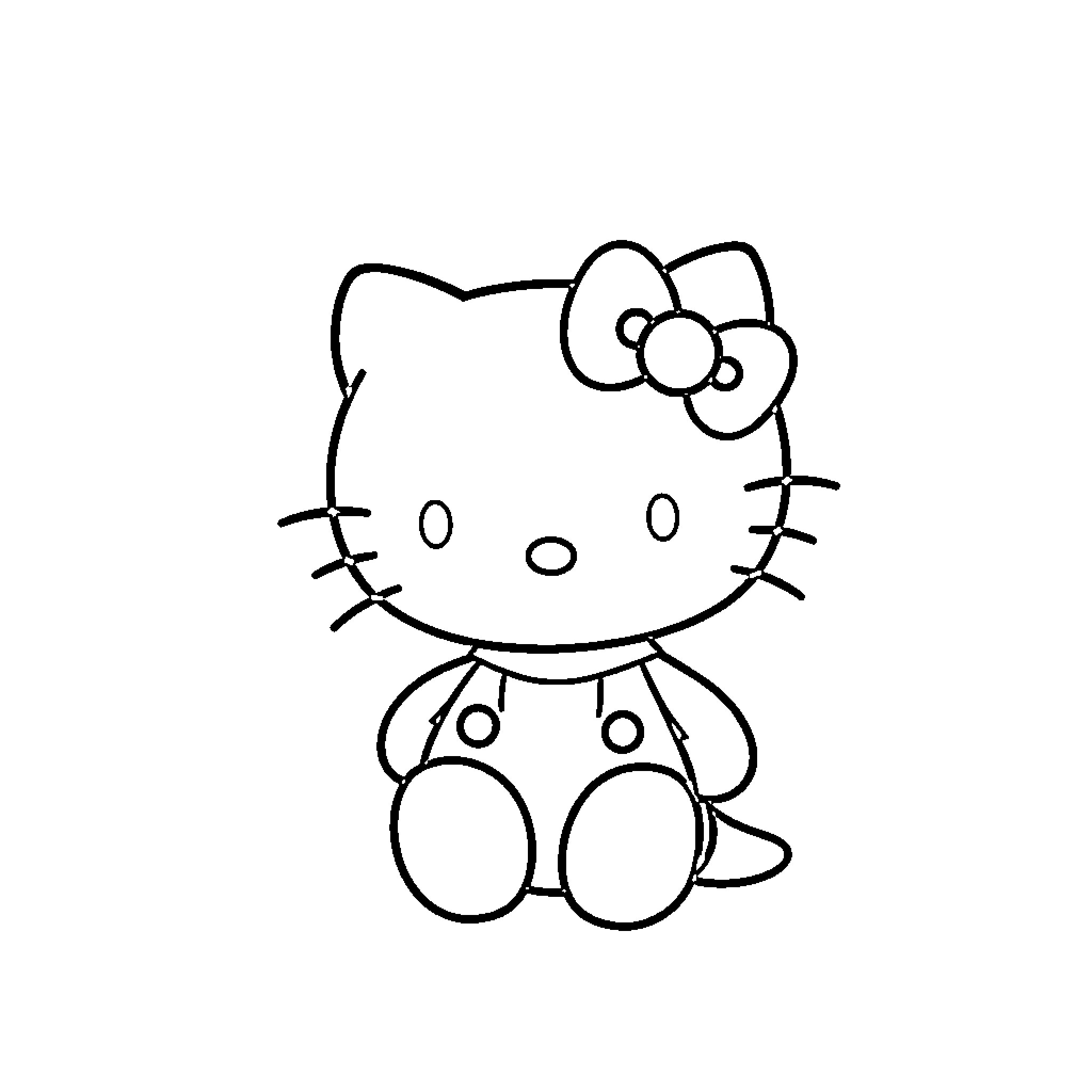 Hello Kitty sitting happily Coloring Page (free black-and-white line drawing printable PDF for all, from beginners to advanced learners, including children, teens, adults, and seniors)