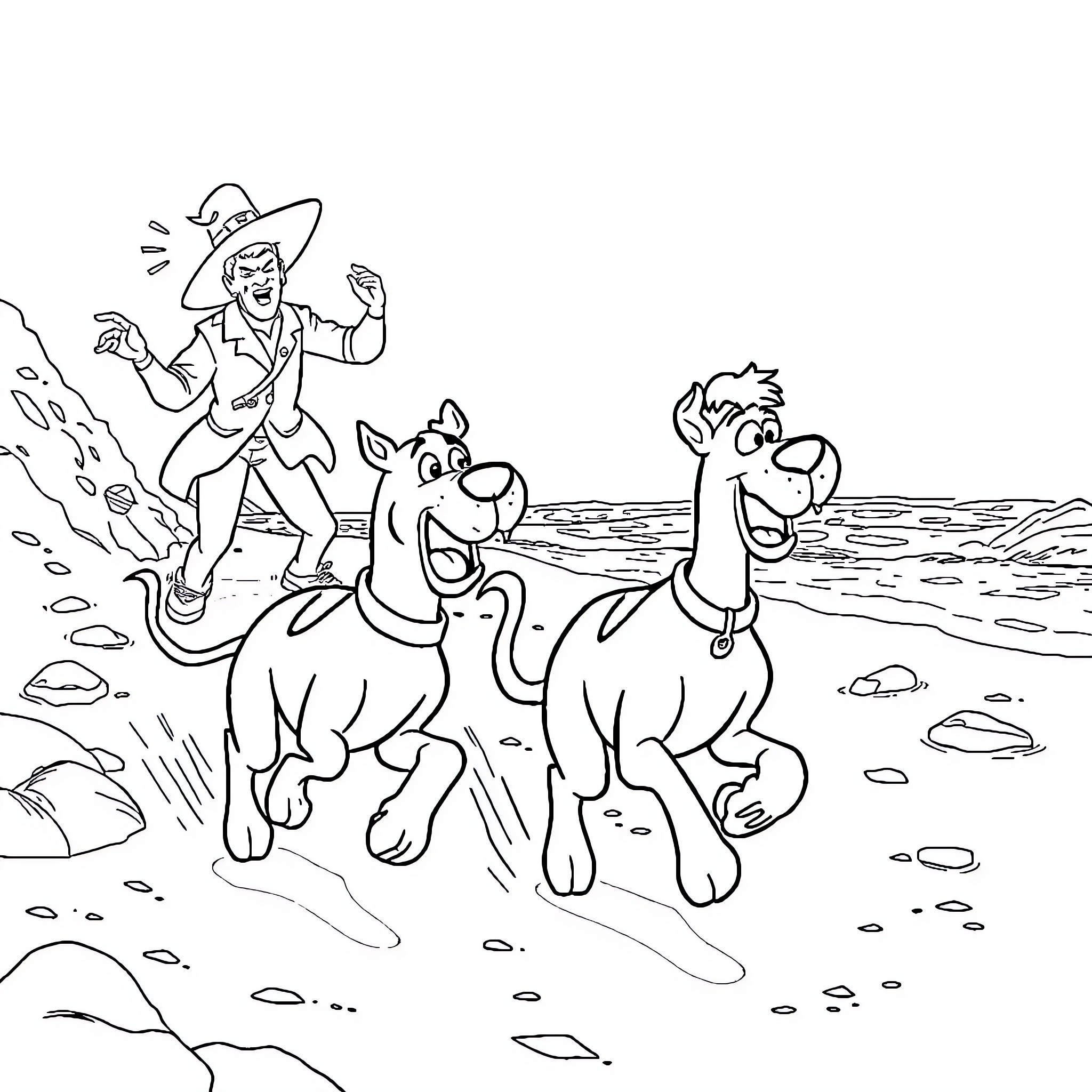 Scooby Doo and friends on an adventure Coloring Page (free black-and-white line drawing printable PDF for all, from beginners to advanced learners, including children, teens, adults, and seniors)