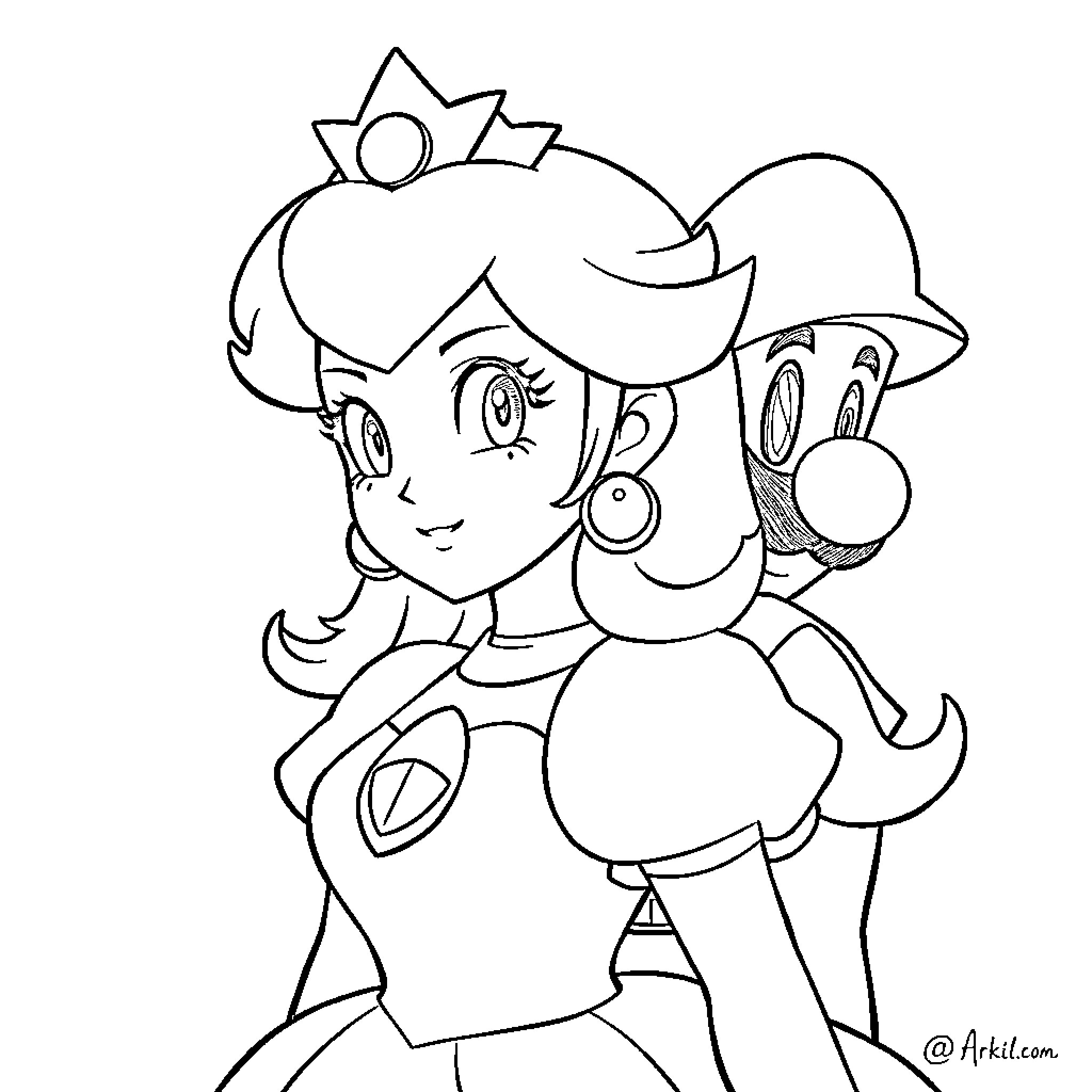 Princess posing gracefully with a companion Coloring Page (free black-and-white line drawing printable PDF for all, from beginners to advanced learners, including children, teens, adults, and seniors)