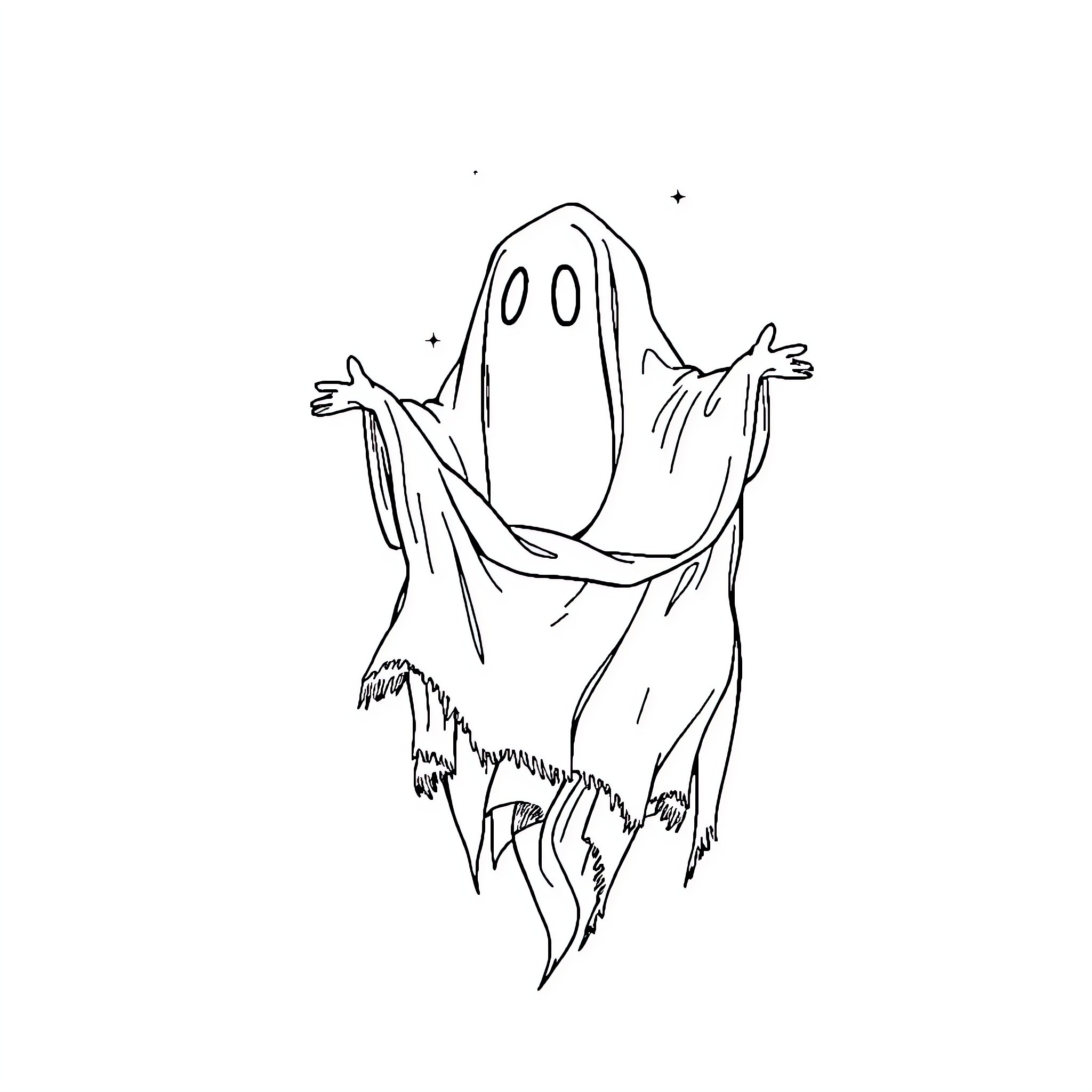Ghost's Ghostly Apparition Coloring Page (free black-and-white line drawing printable PDF for all, from beginners to advanced learners, including children, teens, adults, and seniors)