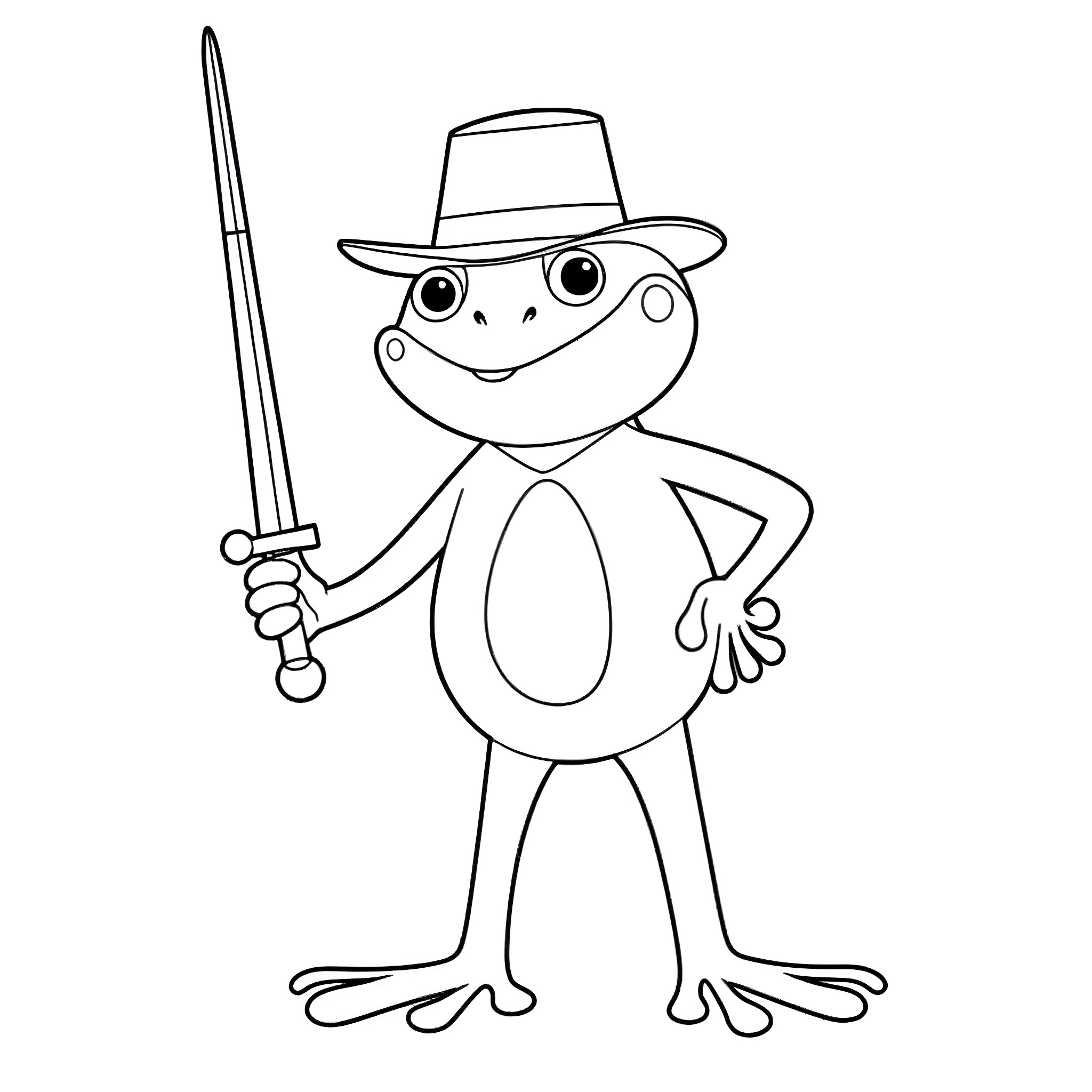 Coqui frog adventurer with sword Coloring Page (free black-and-white line drawing printable PDF for all, from beginners to advanced learners, including children, teens, adults, and seniors)