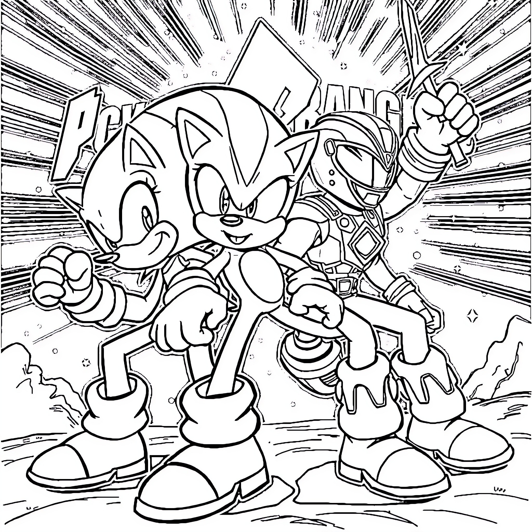 Sonic's action-packed adventure in the city Coloring Page (free black-and-white line drawing printable PDF for all, from beginners to advanced learners, including children, teens, adults, and seniors)