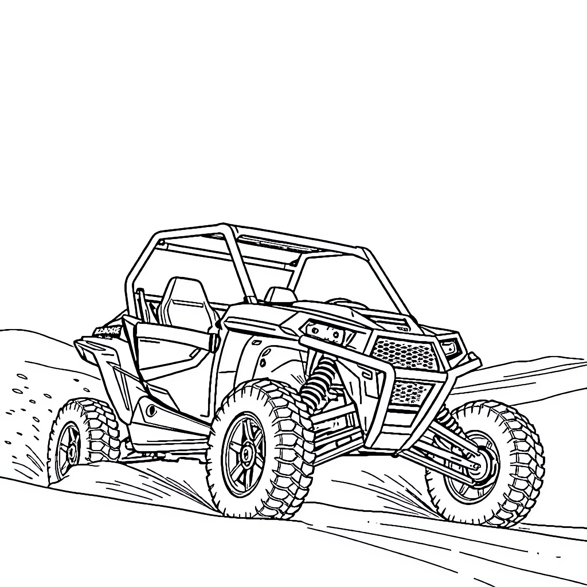 Polaris RZR off-road adventure Coloring Page (free black-and-white line drawing printable PDF for all, from beginners to advanced learners, including children, teens, adults, and seniors)
