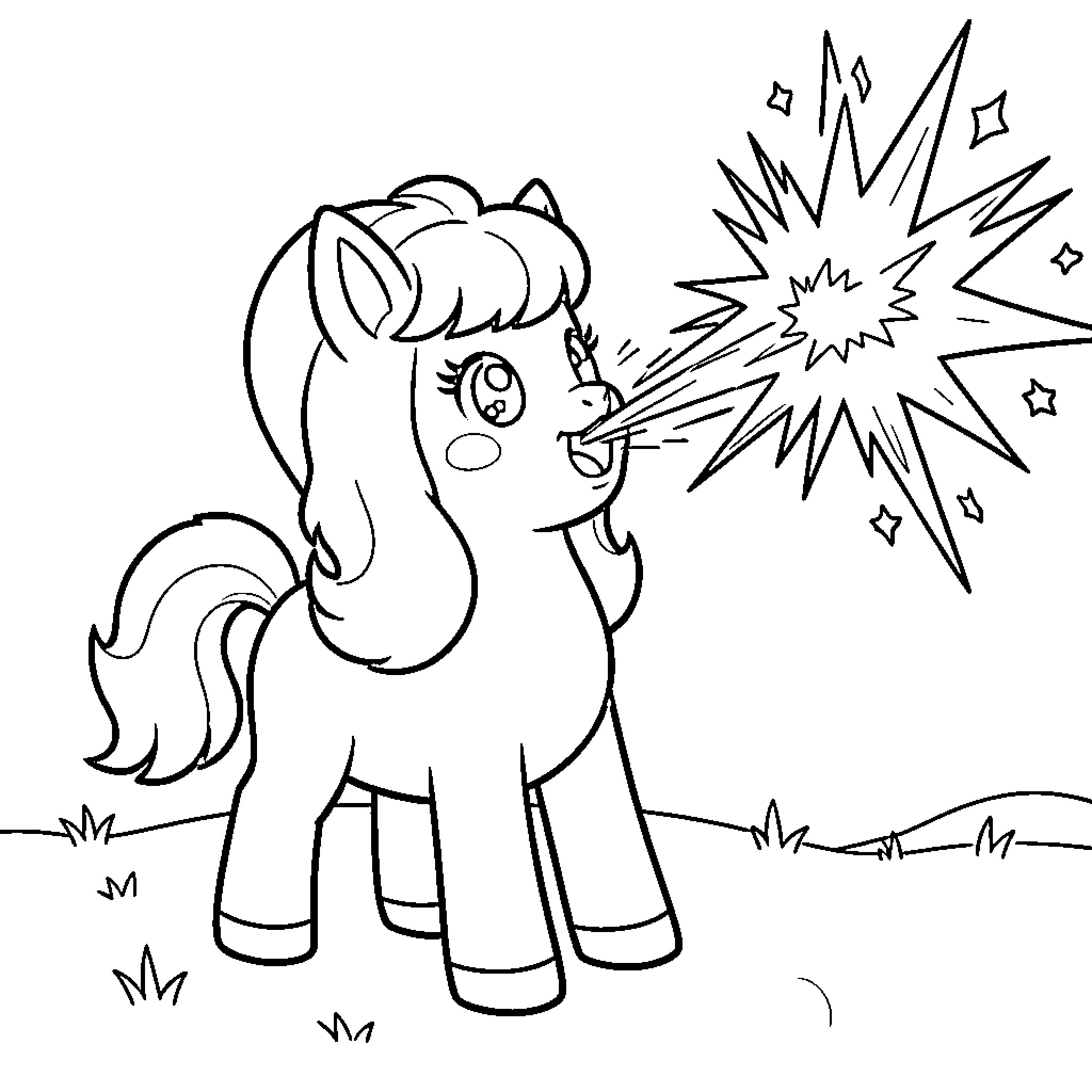 Ponita breathing out a magical burst of energy Coloring Page (free black-and-white line drawing printable PDF for all, from beginners to advanced learners, including children, teens, adults, and seniors)