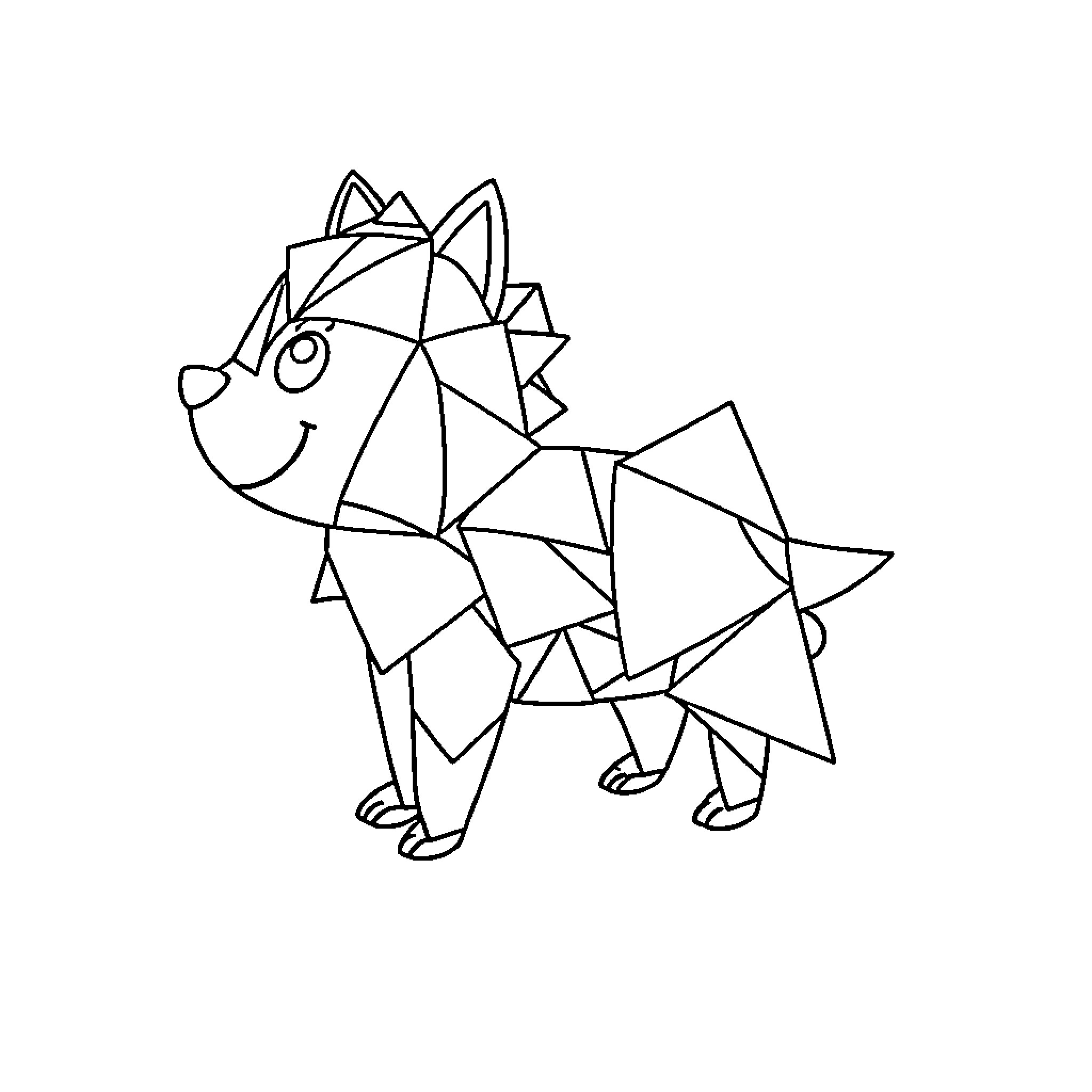 Animal playing with geometric shapes Coloring Page (free black-and-white line drawing printable PDF for all, from beginners to advanced learners, including children, teens, adults, and seniors)