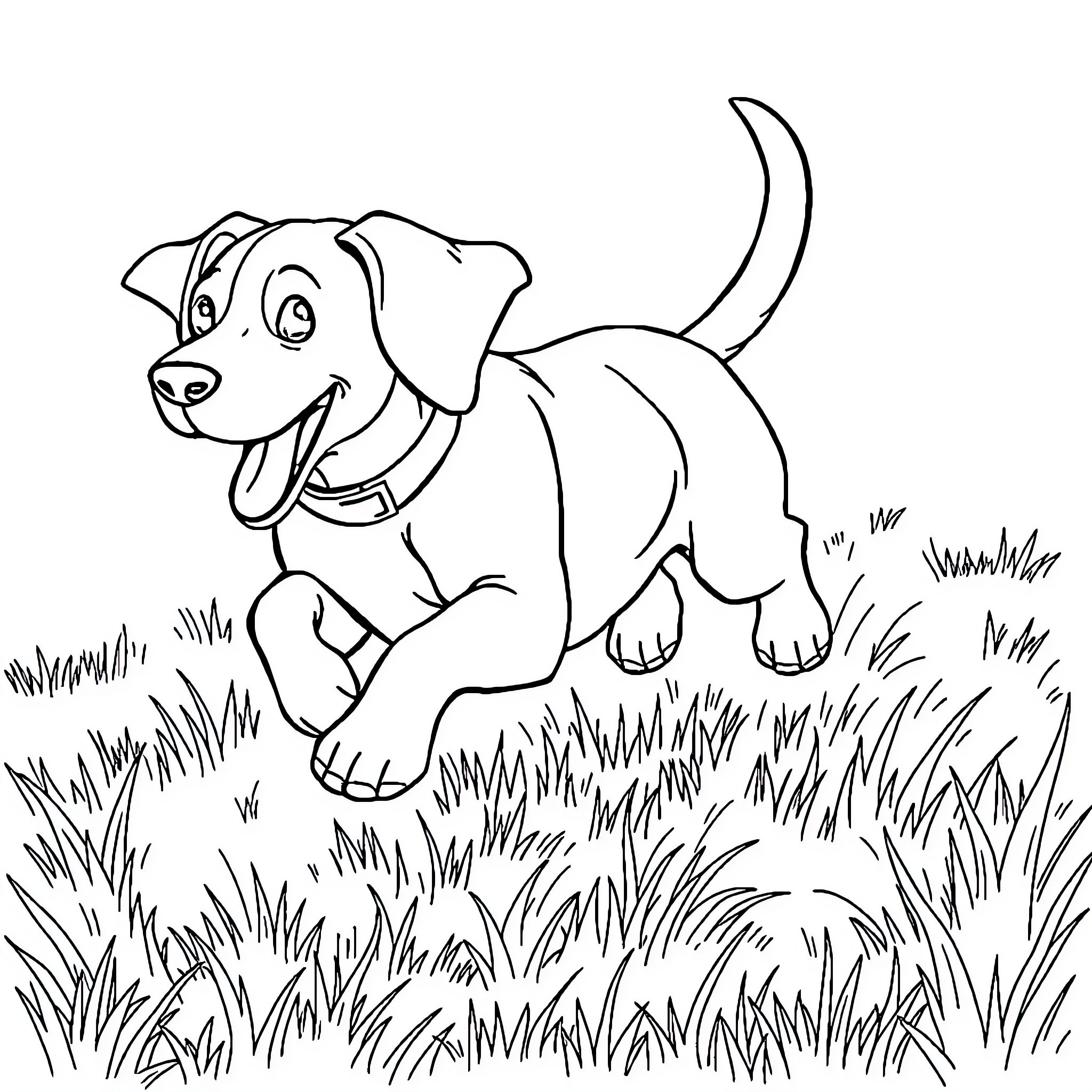 Beagle romping happily in the grass Coloring Page (free black-and-white line drawing printable PDF for all, from beginners to advanced learners, including children, teens, adults, and seniors)