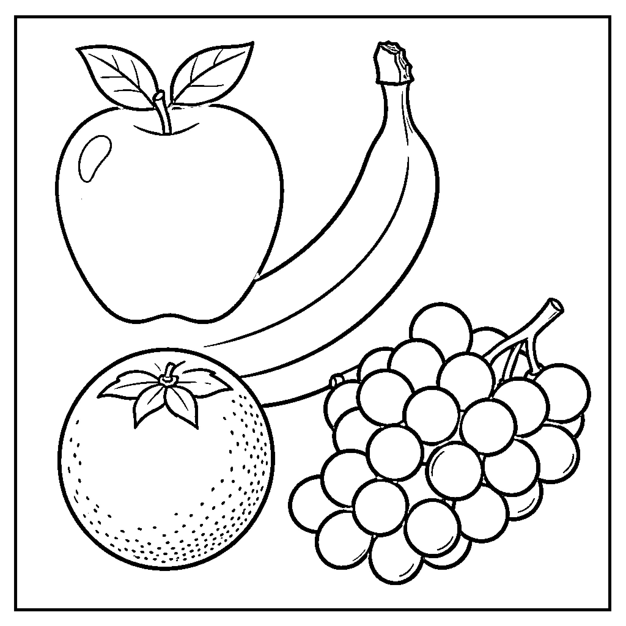 Fruit shapes and patterns on a coloring page Coloring Page (free black-and-white line drawing printable PDF for all, from beginners to advanced learners, including children, teens, adults, and seniors)