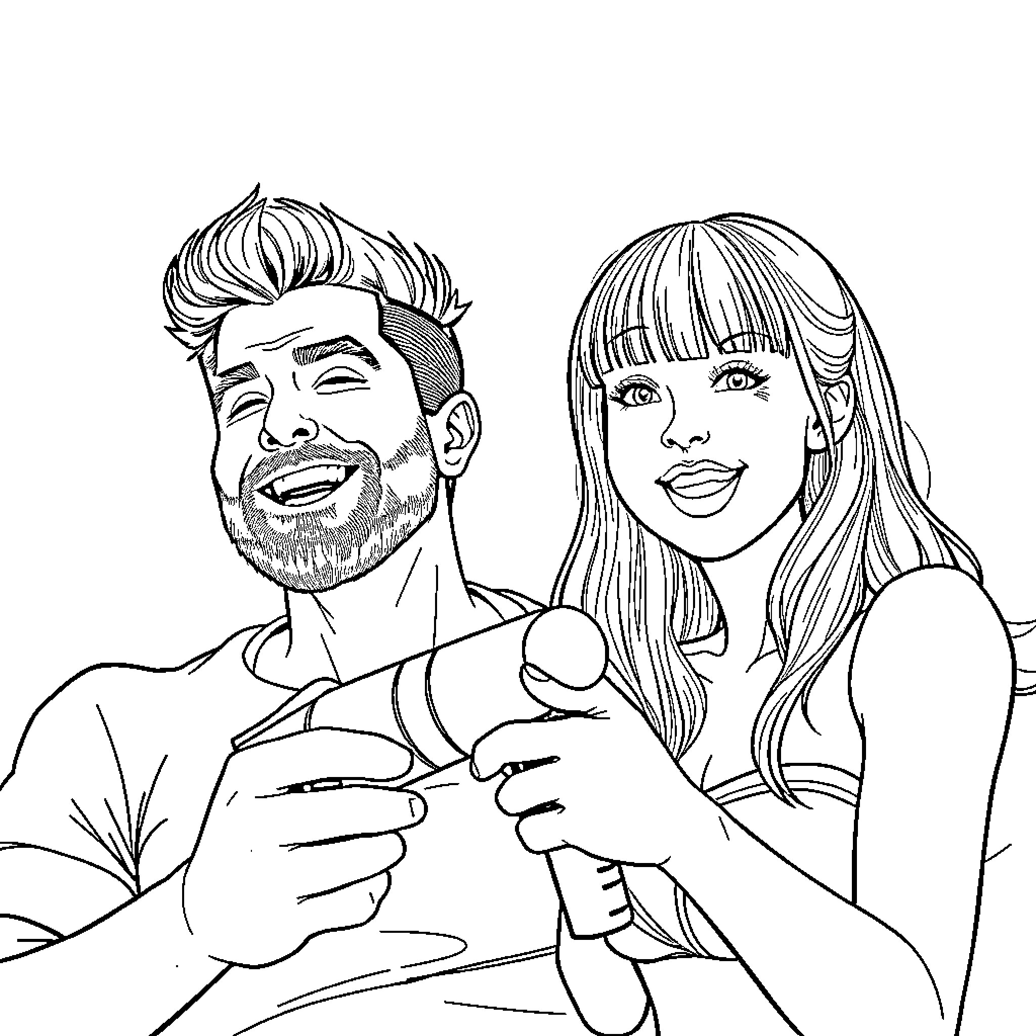Man and woman enjoying a casual conversation Coloring Page (free black-and-white line drawing printable PDF for all, from beginners to advanced learners, including children, teens, adults, and seniors)